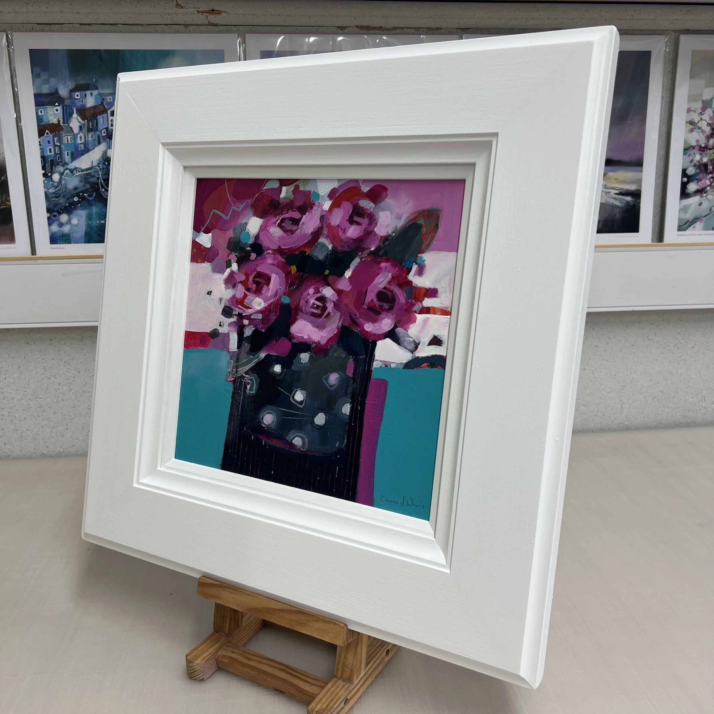 Original painting of bright pink roses titled For You by Emma S Davis. Alternate view.