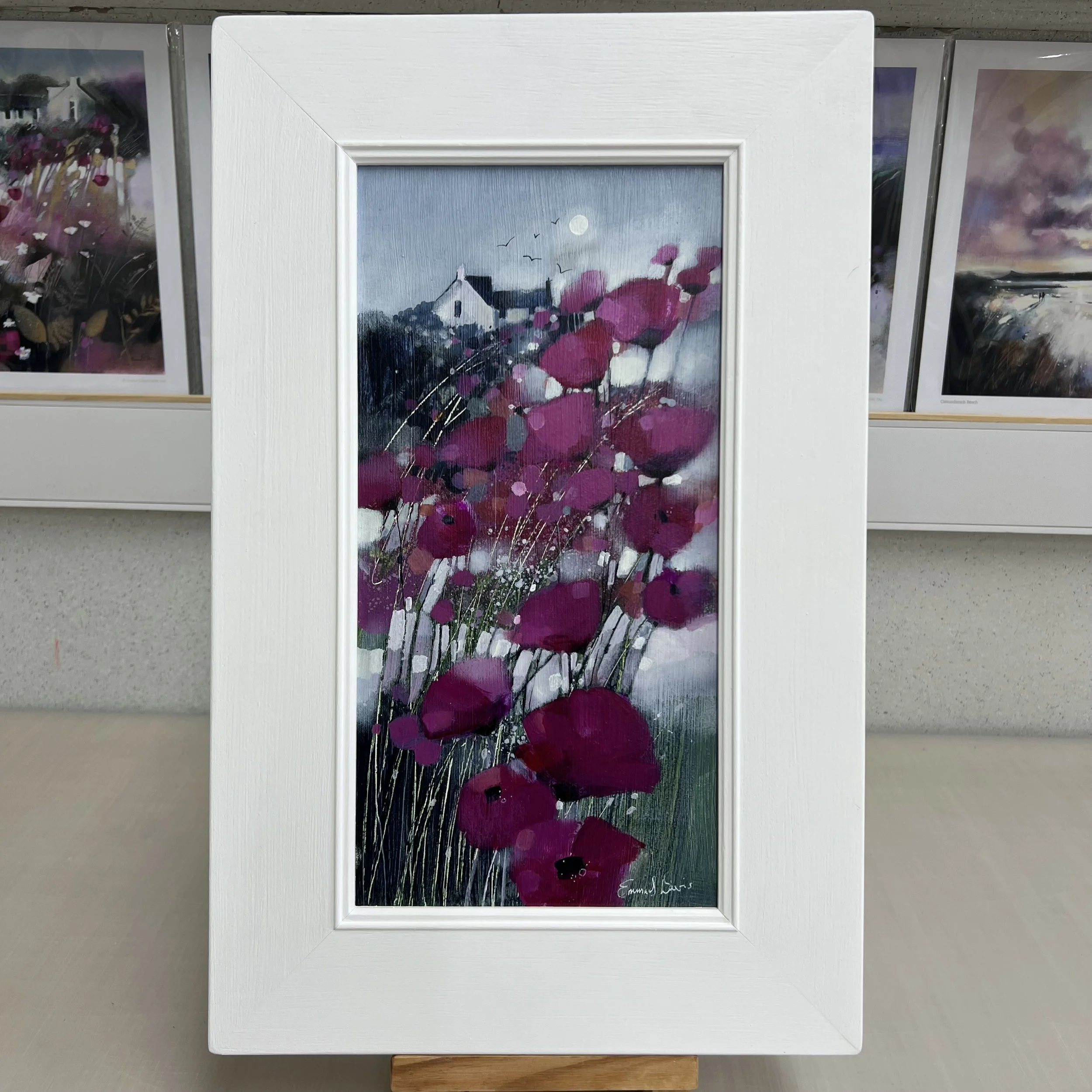 Framed original poppy landscape painting To the Moon and Then Some by Emma S Davis