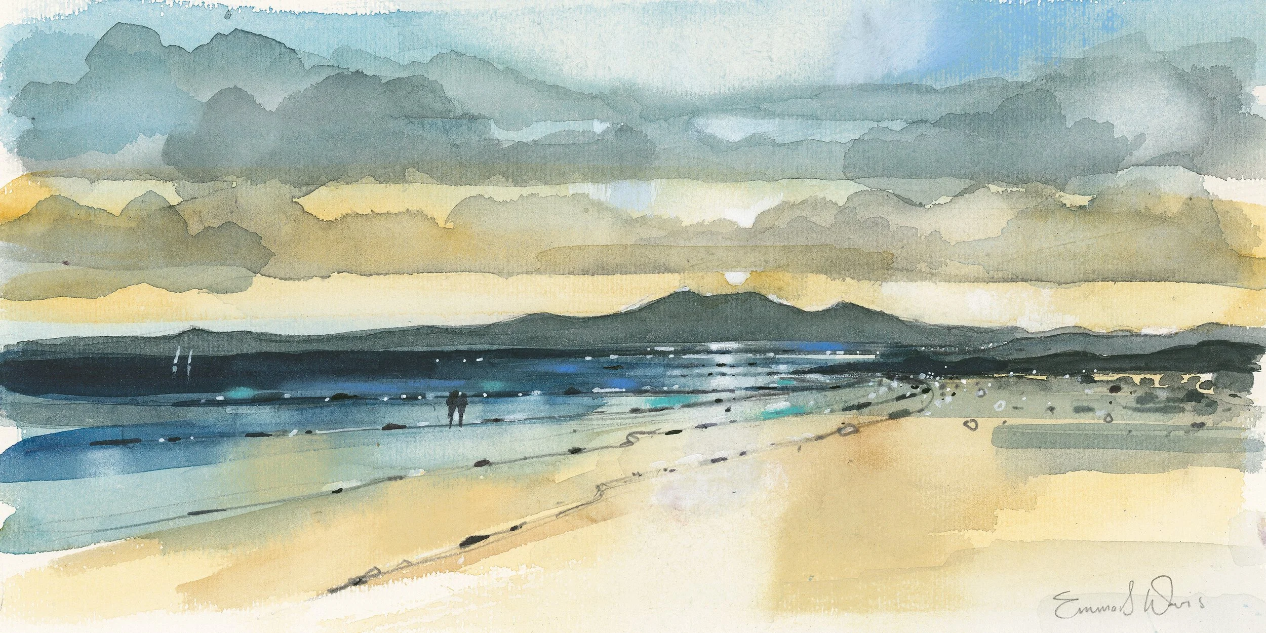 Arran viewed across the Clyde from Ayrshire beach landscape painting