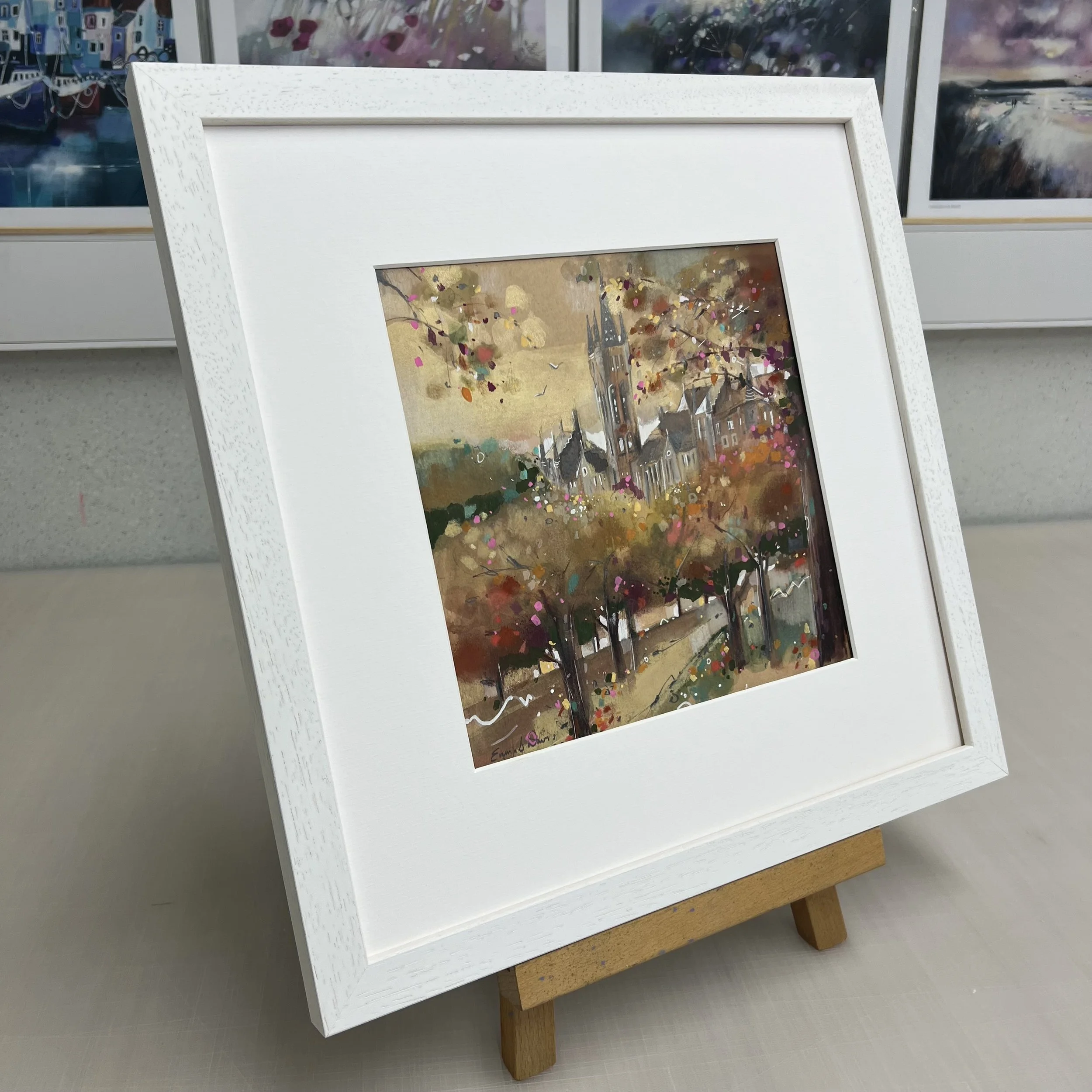 Original Drawing Glasgow University Gilbert Scott Building 'Uni Days' by Emma S Davis Artist. Angled view.