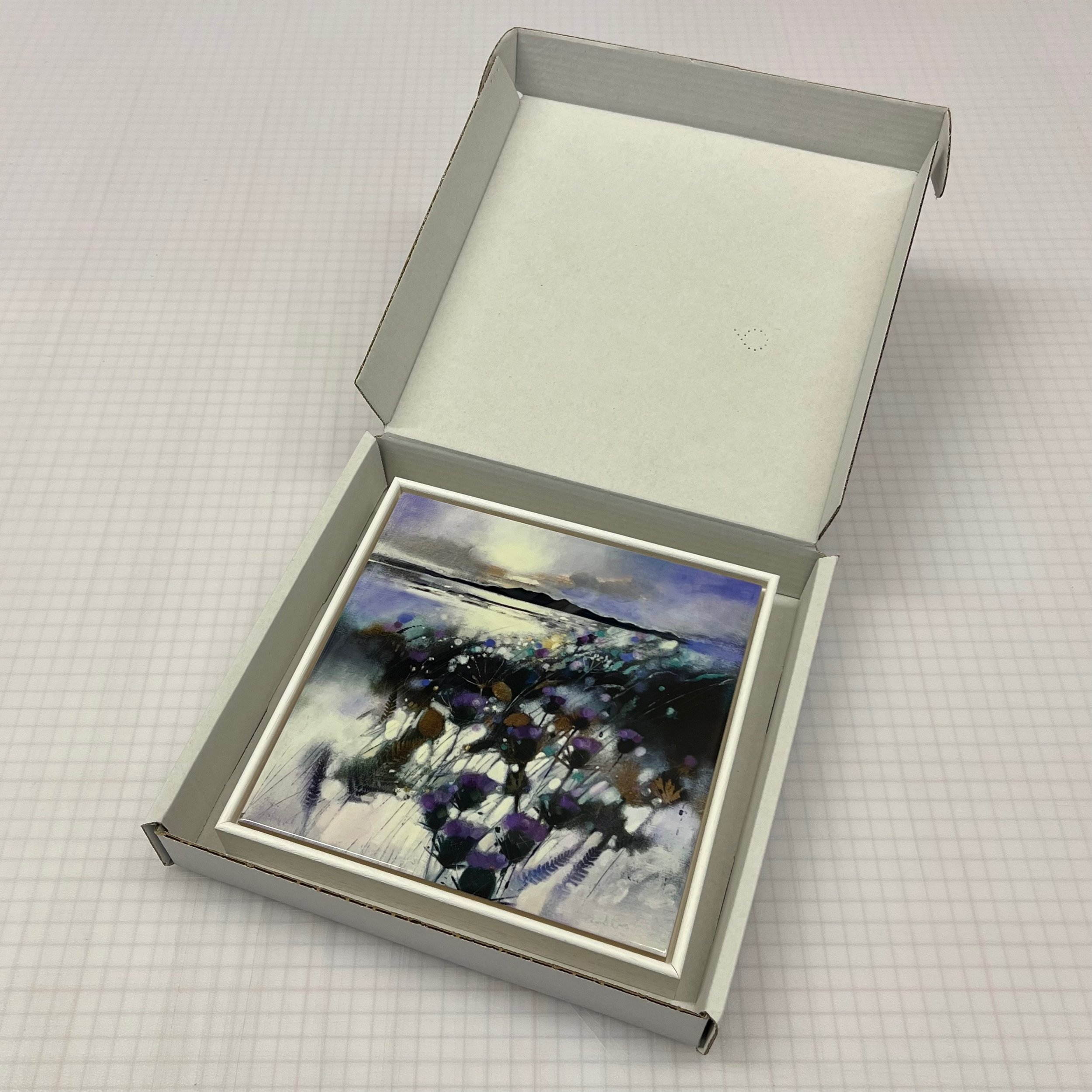 Supplied in a box - framed ceramic tile print by Emma S Davis Scottish Landscape Artist 'I'd Rather Be in Arran'
