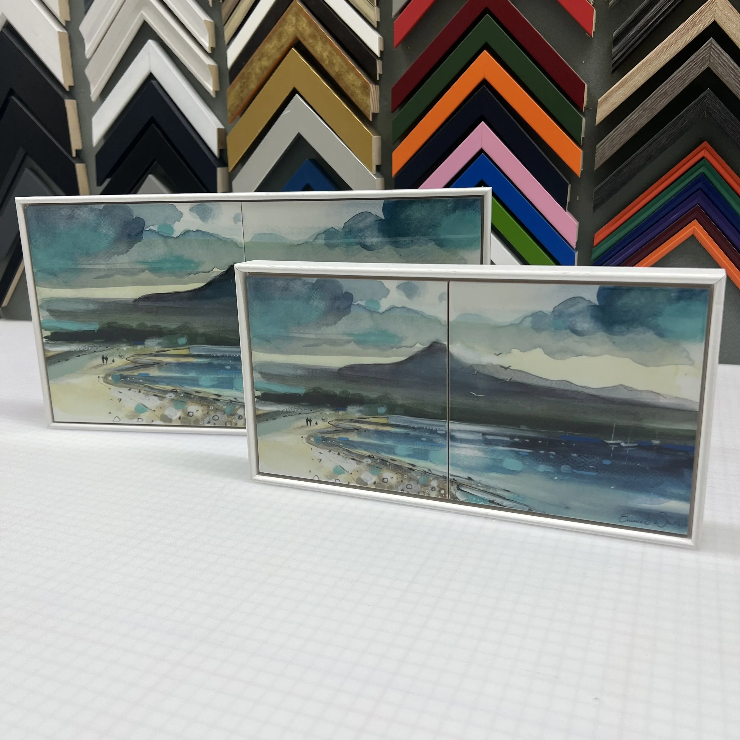 Art Print of Arran Ceramic Tile of Summer Days, Brodick by Scottish Landscape Artist Emma S Davis. Available in 2 sizes.