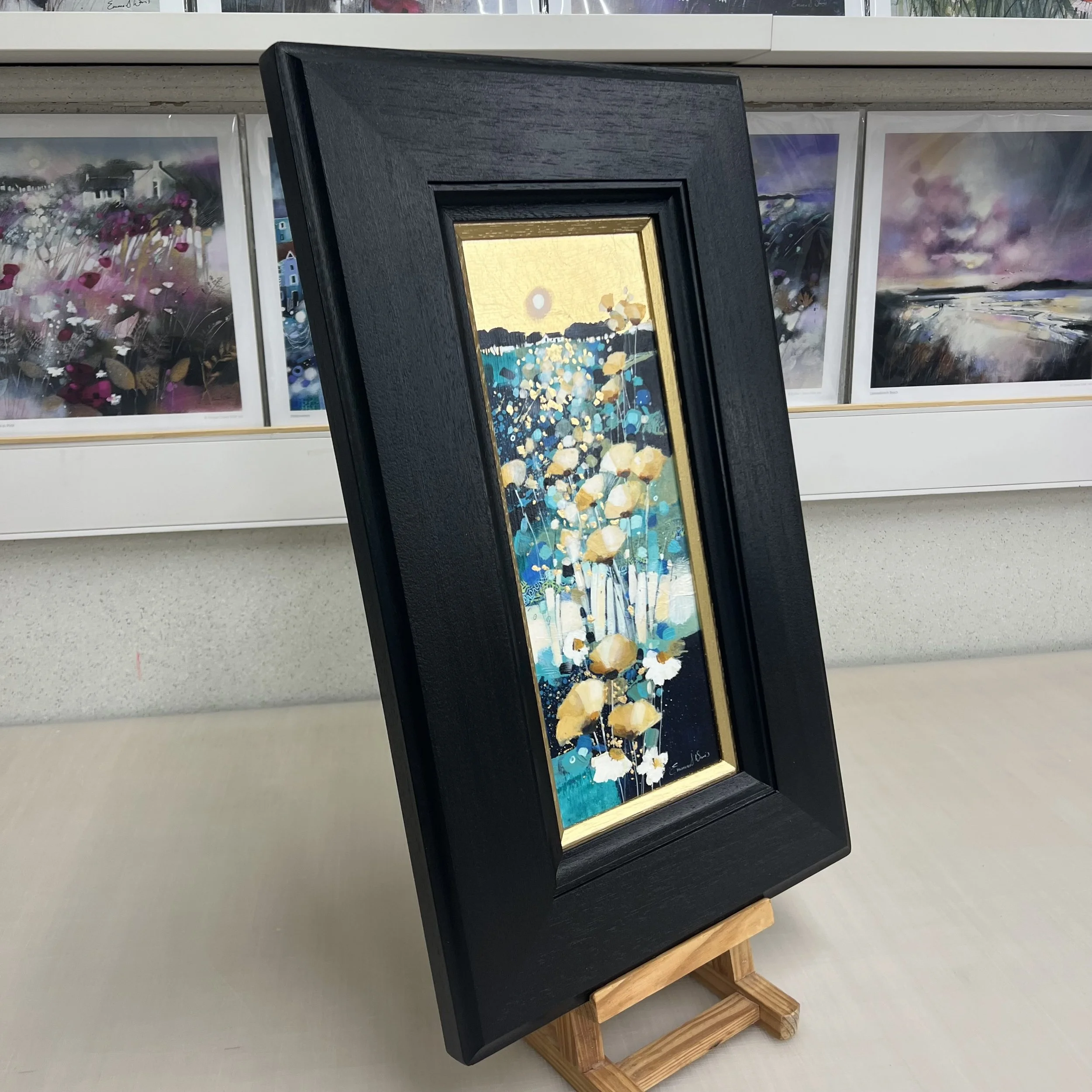 A Thousand Dreams original Scottish wildflower landscape painting with gold leaf. Alternate view.
