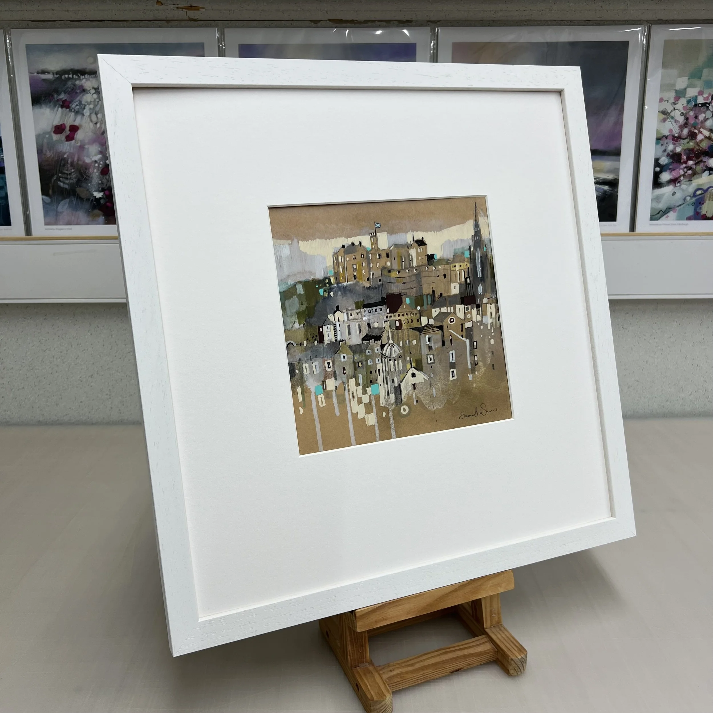 Edinburgh Scottish cityscape original pencil, ink and pastel drawing by Emma S Davis artist side view