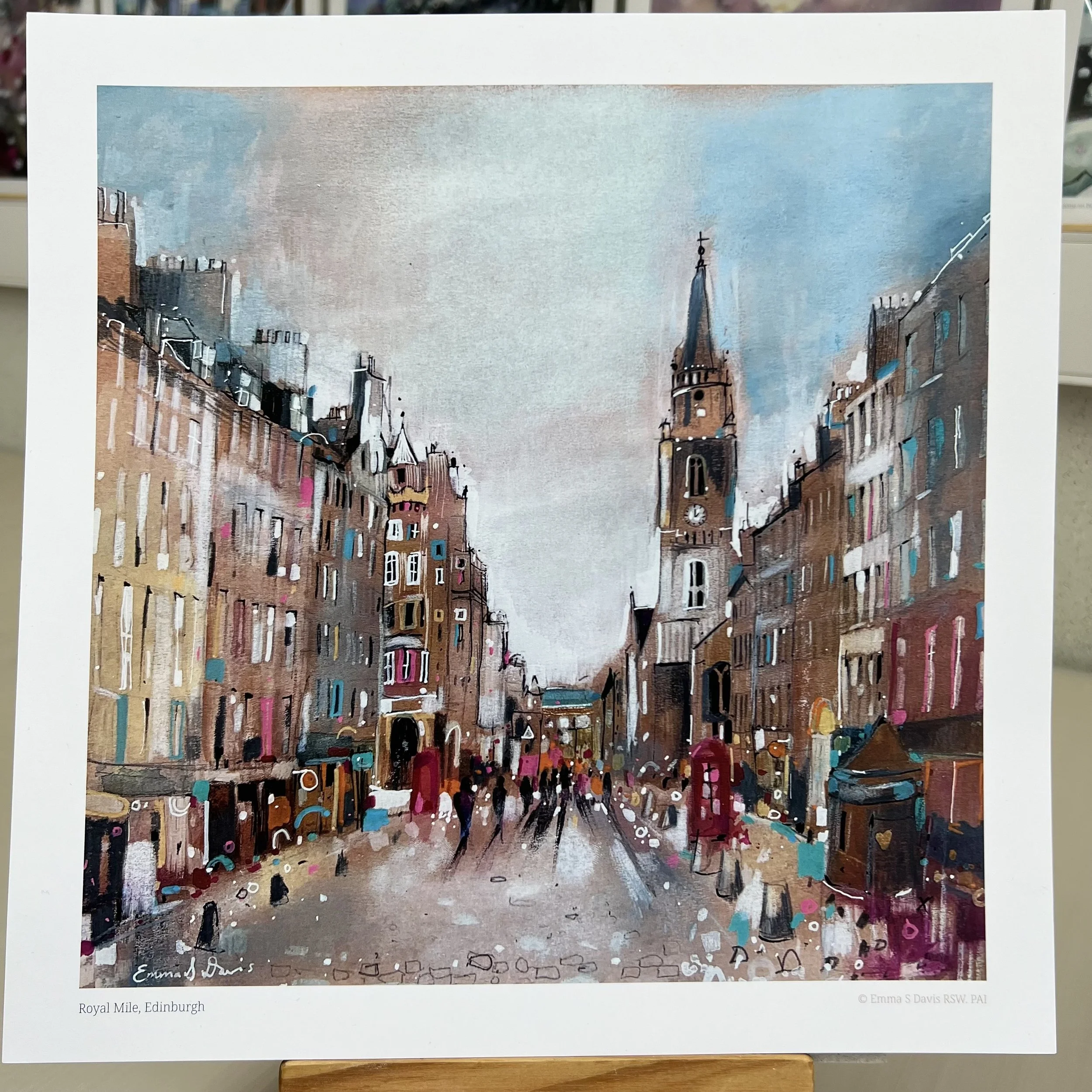 Royal Mile Edinburgh art print featuring one of Edinburgh’s most famous historic streets in Scotland by Emma S Davis Artist. Unmounted option.