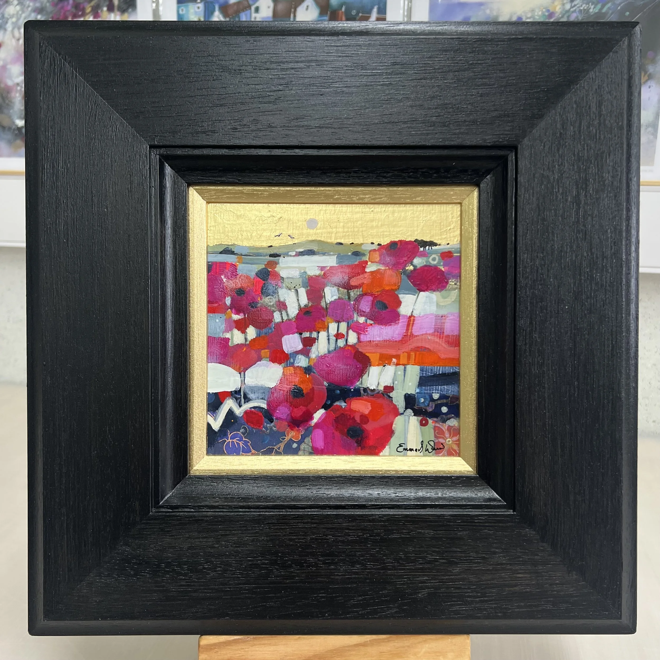 Framed original poppy field painting To the Moon Together by Emma S Davis