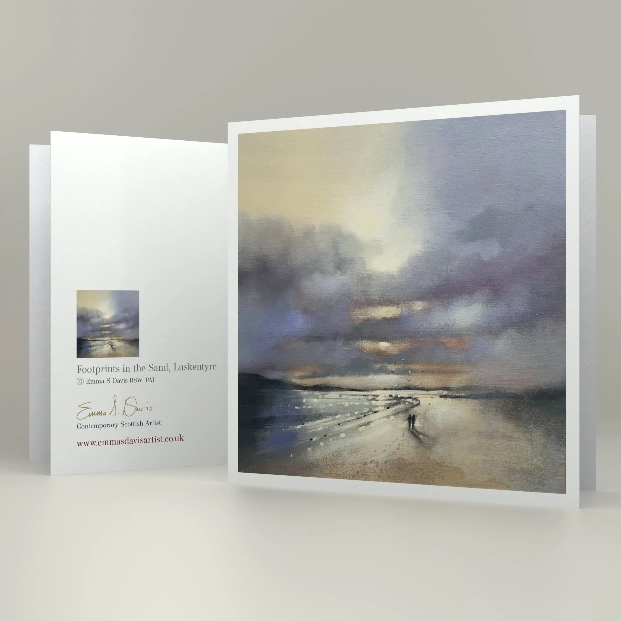 'Footprints in the Sand, Luskentyre' art card greetings card wall art by Emma S Davis Scottish Landscape Artist. Envelope included.