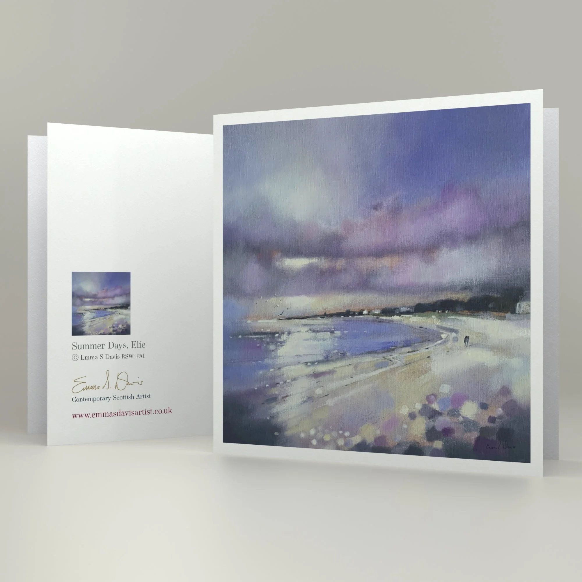 Art Greetings Card: 'Summer Days, Elie' by Emma S Davis Artist. Beach scene in the East Neuk Of Fife. Envelope included.
