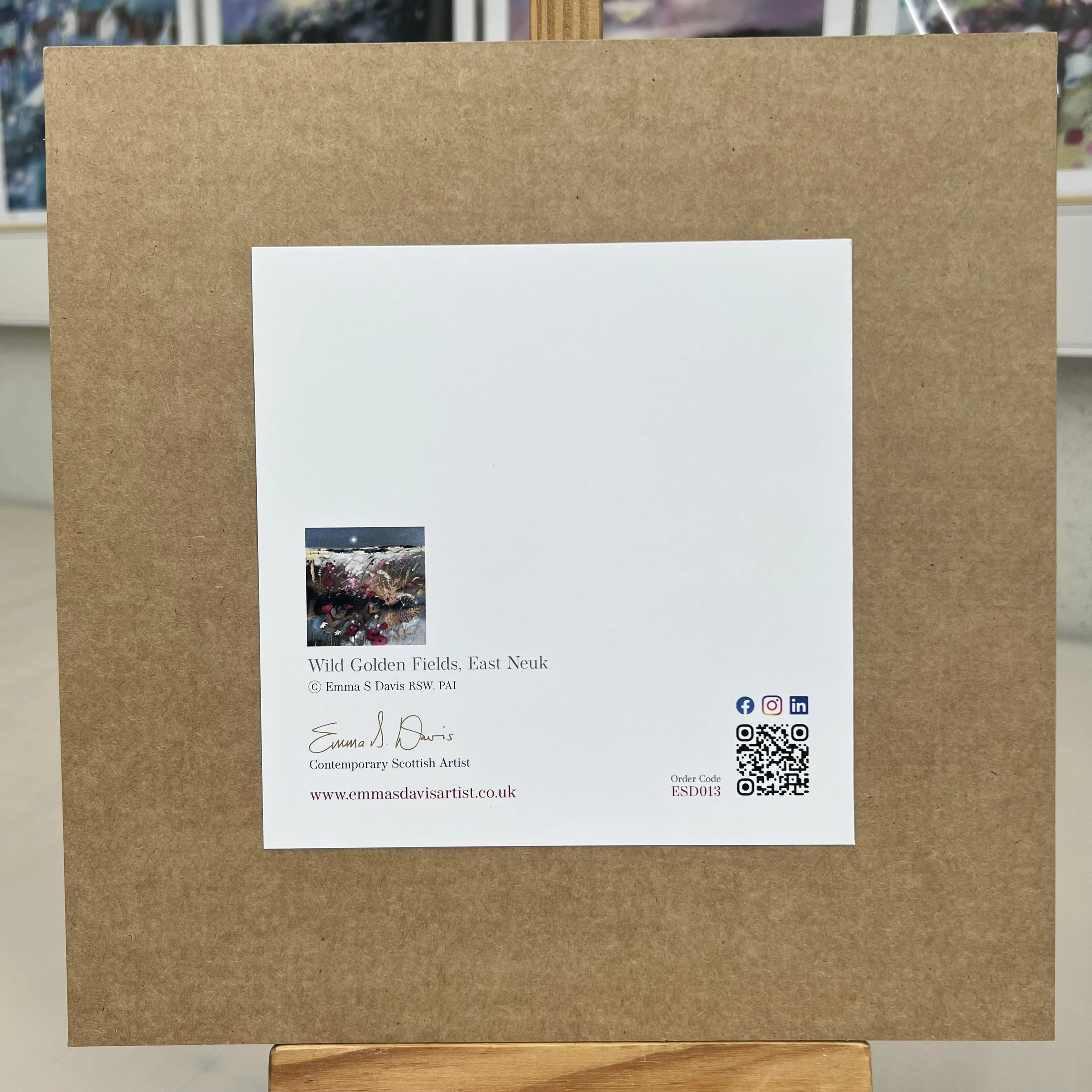 Greetings Card East Neuk of Fife by Scottish Landscape Artist Emma S Davis. Mounted option rear view.