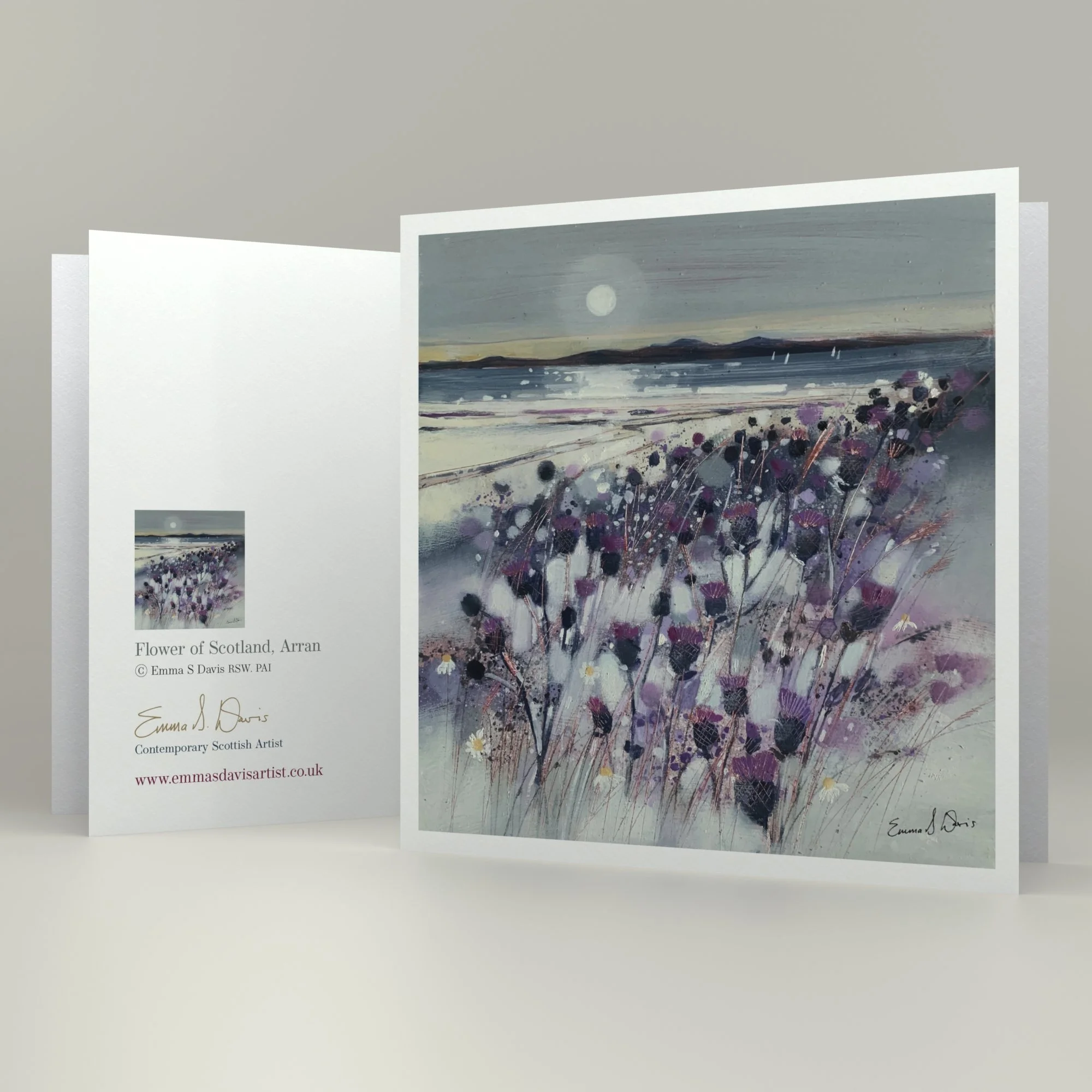 Detail of 'Flower of Scotland, Arran' framed art card by Emma S Davis Scottish landscape artist