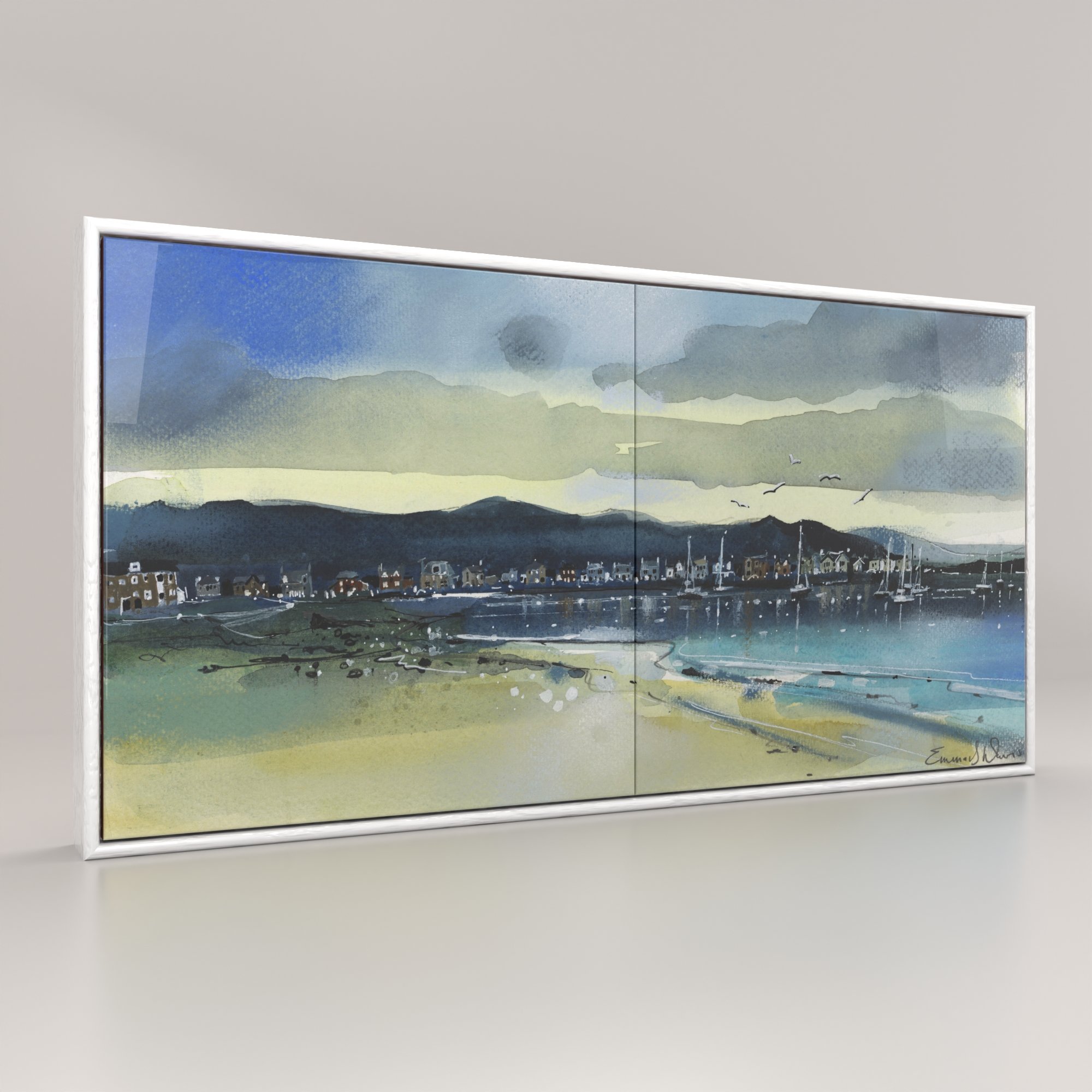 Art Print of Millport, Cumbrae Ceramic Tile of Marine Parade View by Scottish Landscape Artist Emma S Davis. Rendered image.
