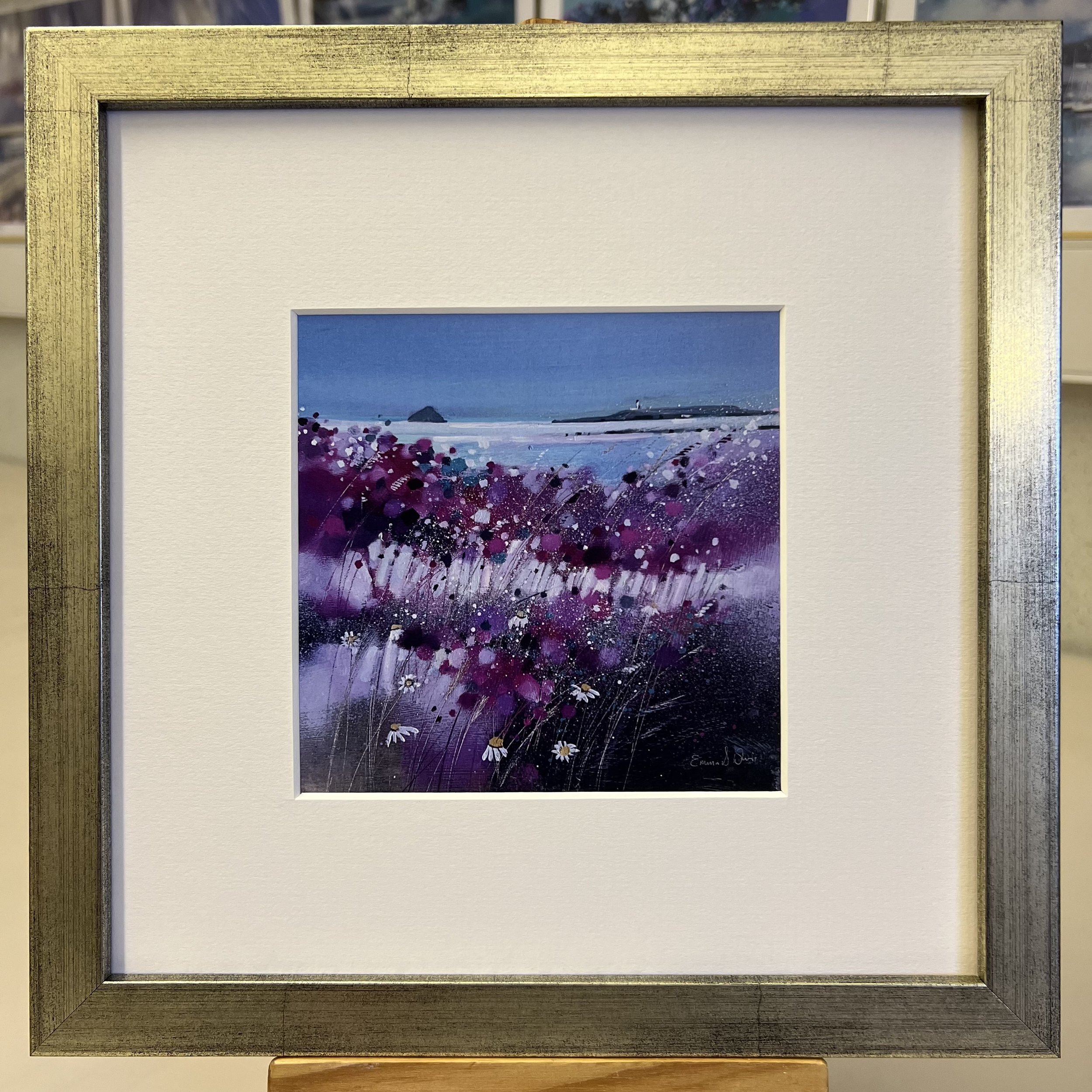 'Wildflowers, Kildonan, Arran' framed art card by Emma S Davis Scottish landscape artist framed in silver