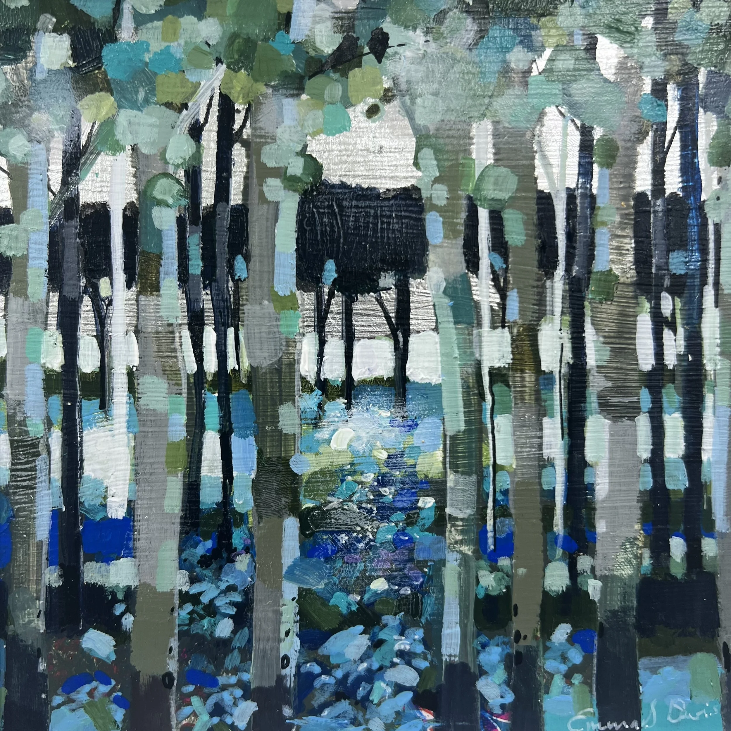 Woodland & Floral Original Painting 'Amongst the Bluebells' Emma S Davis Artist Detailed View