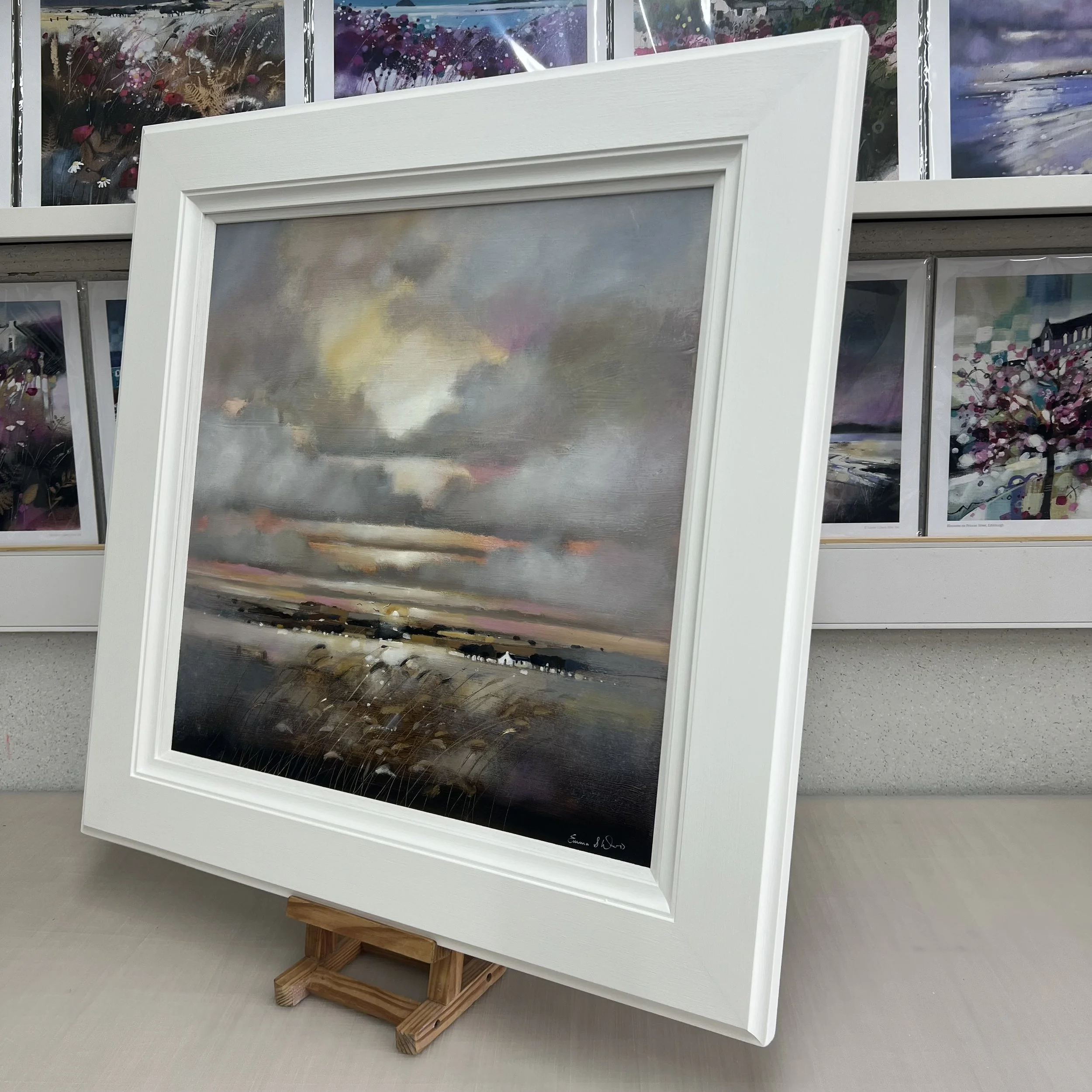 Original oil painting of a Highland sunset inspired by the barley fields near Tain and the Glenmorangie Distillery by Scottish artist Emma S Davis. Alternate view.