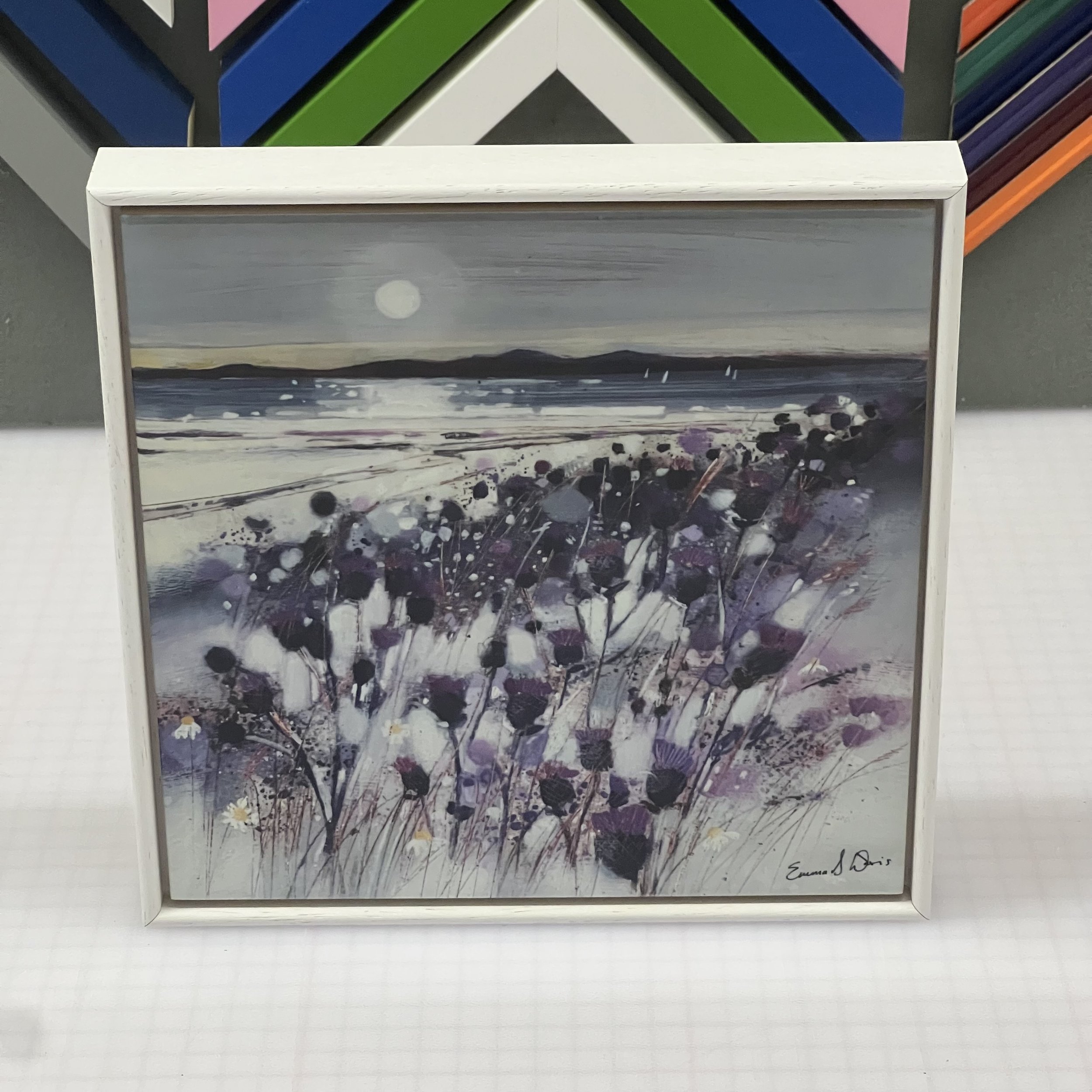 Emma S Davis Artist's Framed Ceramic Tile print detail 'Flowers of Scotland, Arran' Scottish landscape
