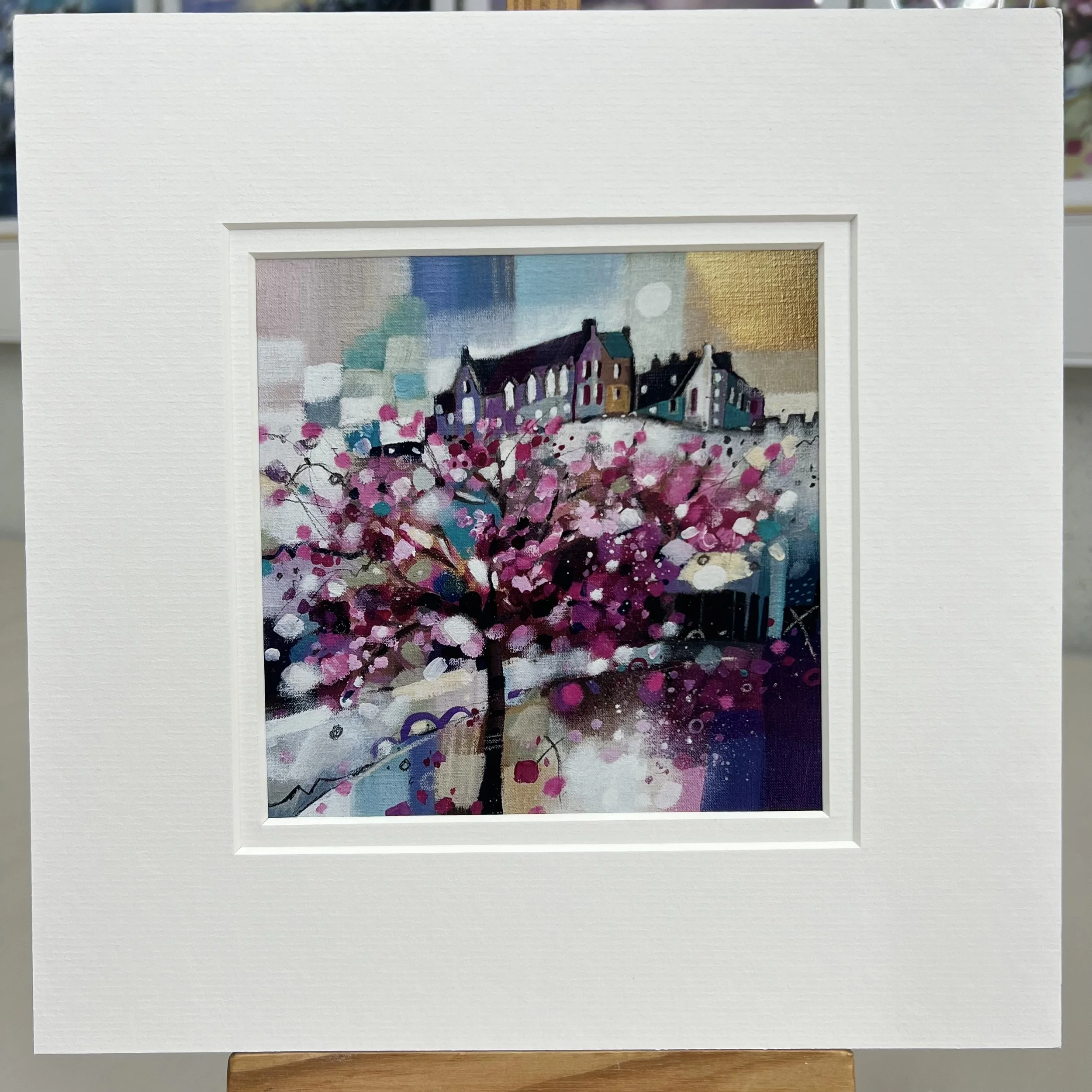 Greetings Card Edinburgh Castle Princes Street Gardens by Scottish Landscape Artist Emma S Davis. Mounted option.