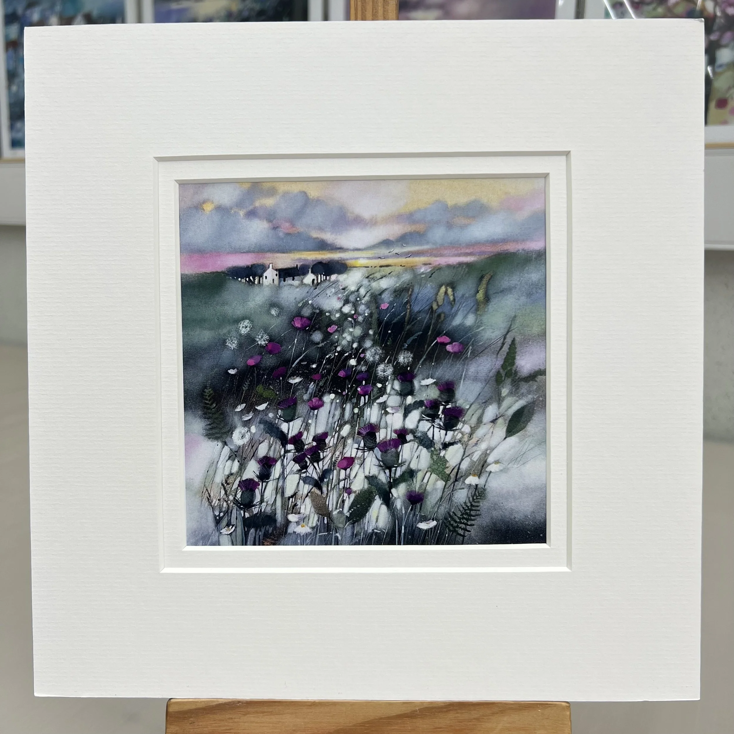 Greetings Card Thistle Flower of Scotland by Scottish Landscape Artist Emma S Davis. Mounted option.
