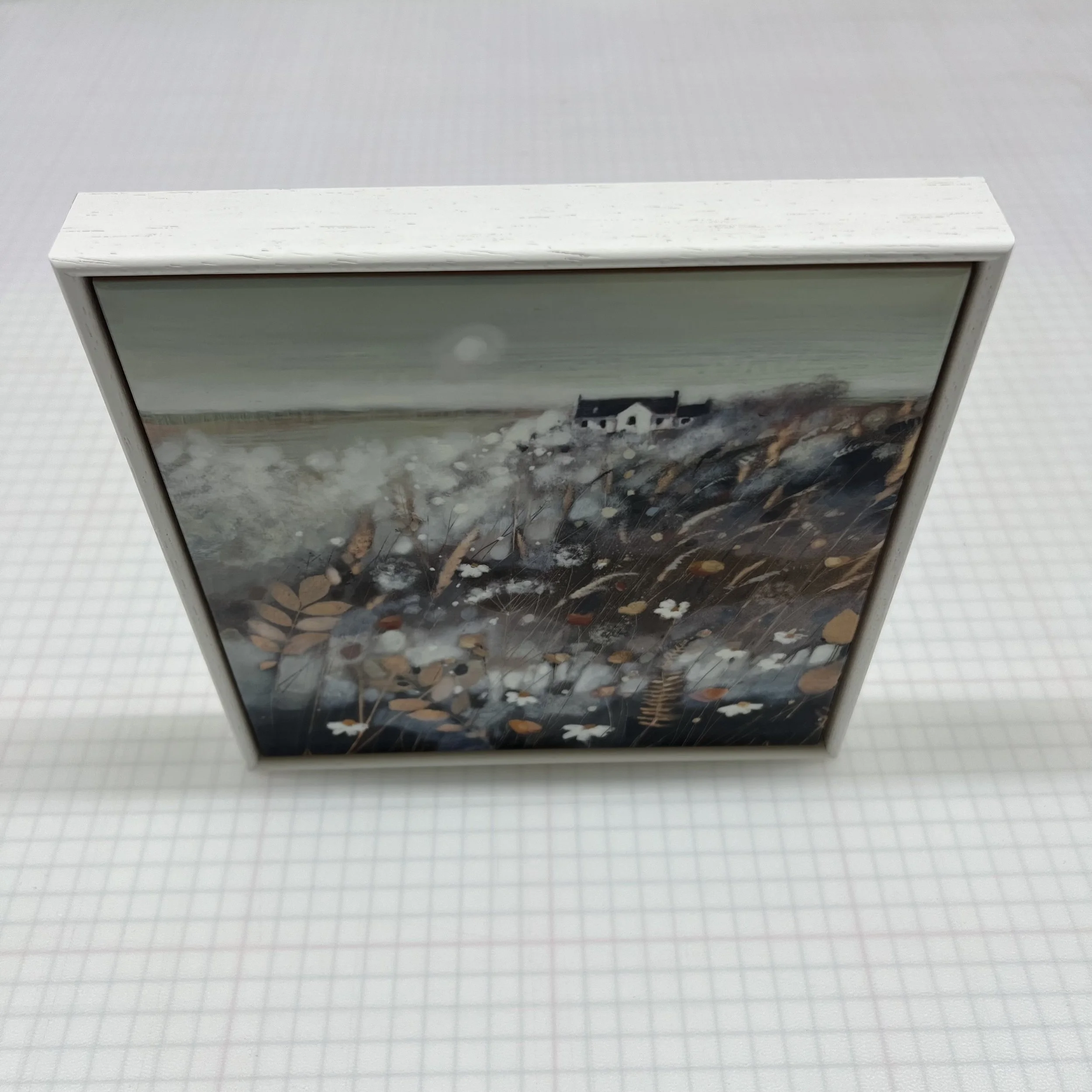 Isle of Skye framed ceramic tile 'Wild Field, Skye' by Emma S Davis Artist. Top view.