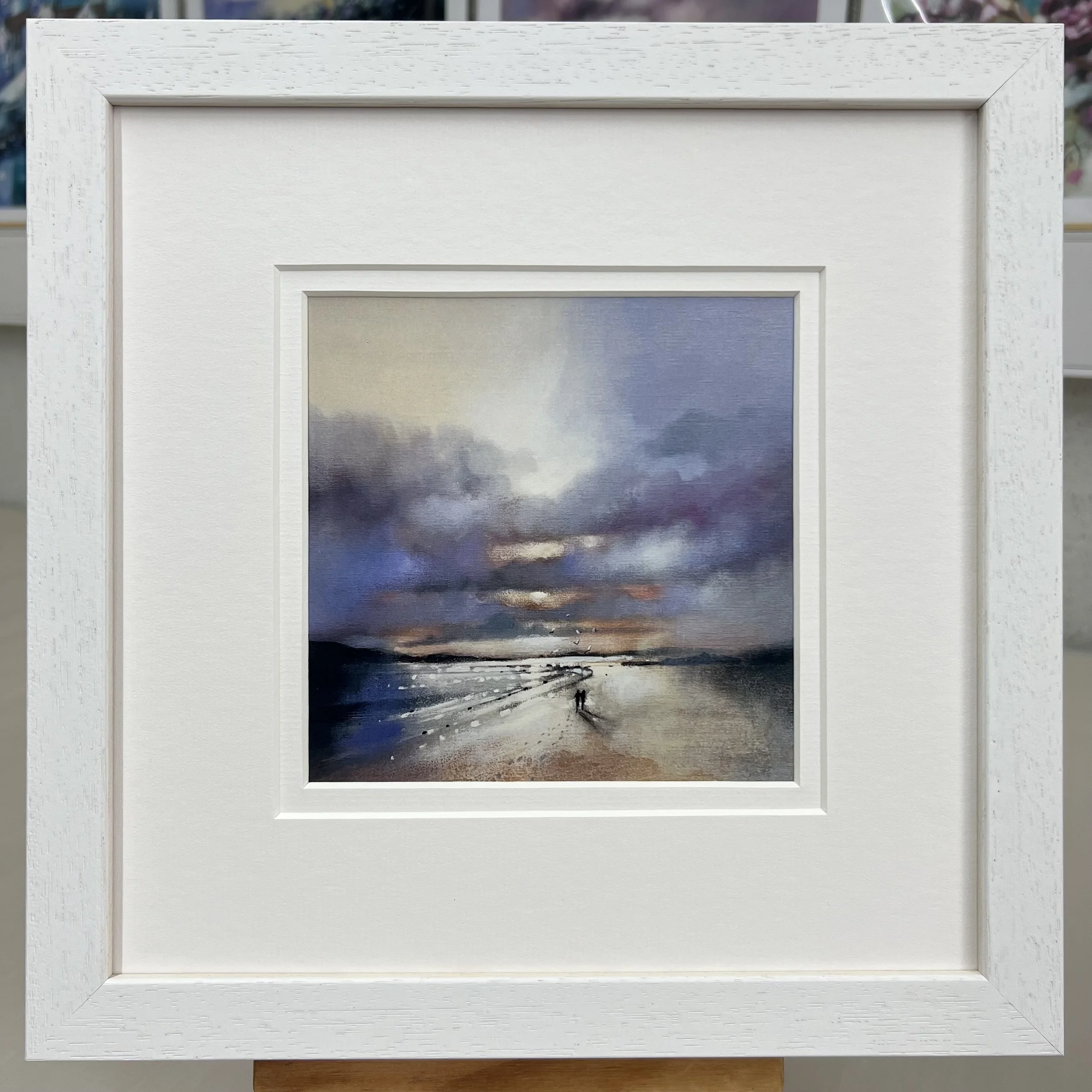 Framed Art Card Luskentyre Beach, Isle of Harris, Outer Hebrides by Scottish Landscape Artist Emma S Davis. White Frame Double Mount