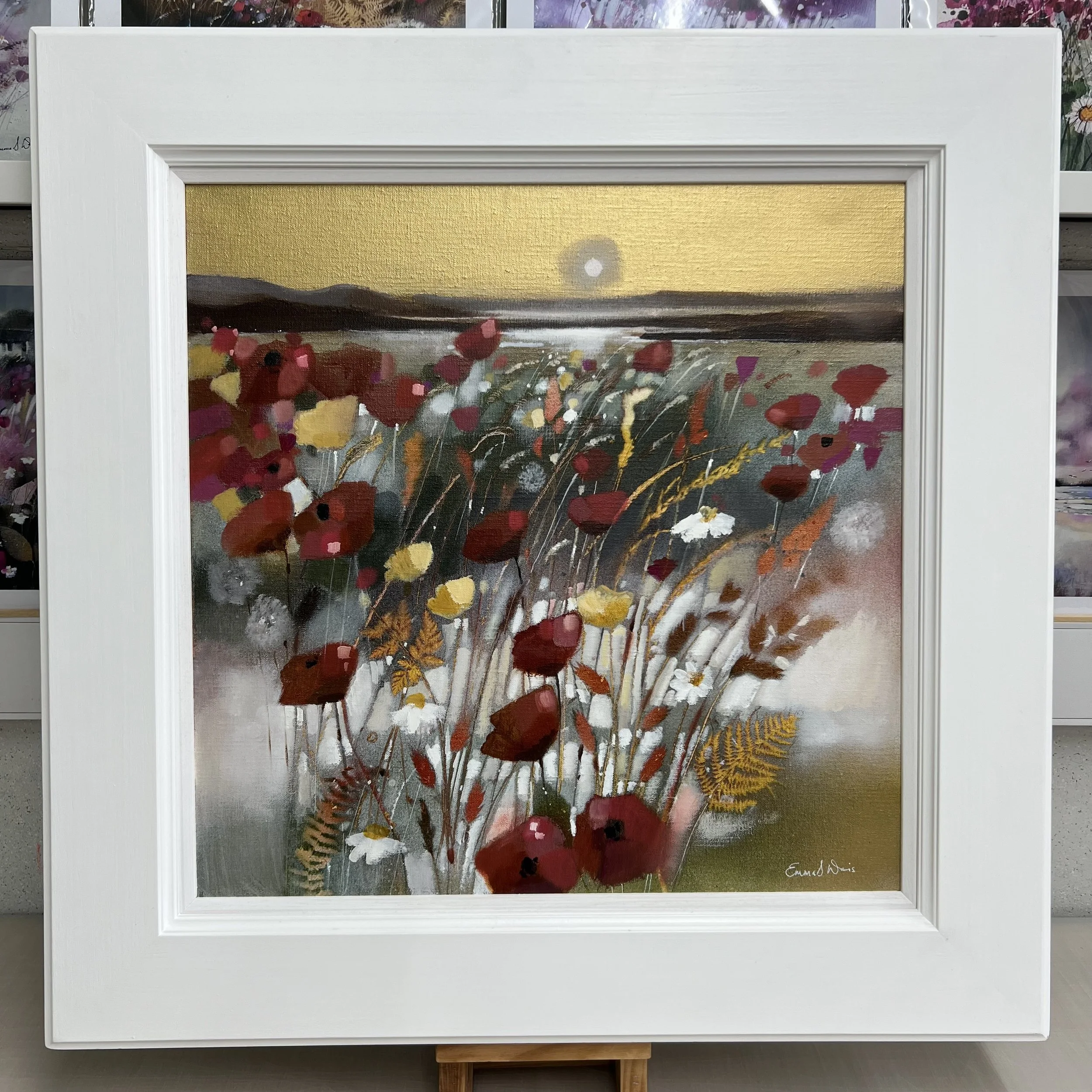 Framed original poppy landscape painting On Top of the World by Emma S Davis