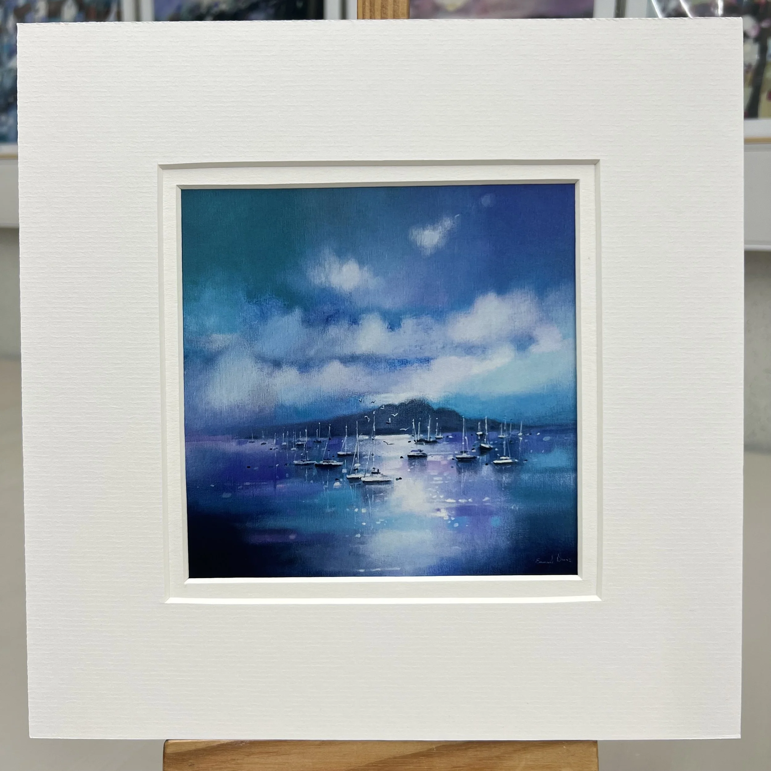 Greetings Card Arran Holy Isle Lamlash Bay by Scottish Landscape Artist Emma S Davis. Mounted option.