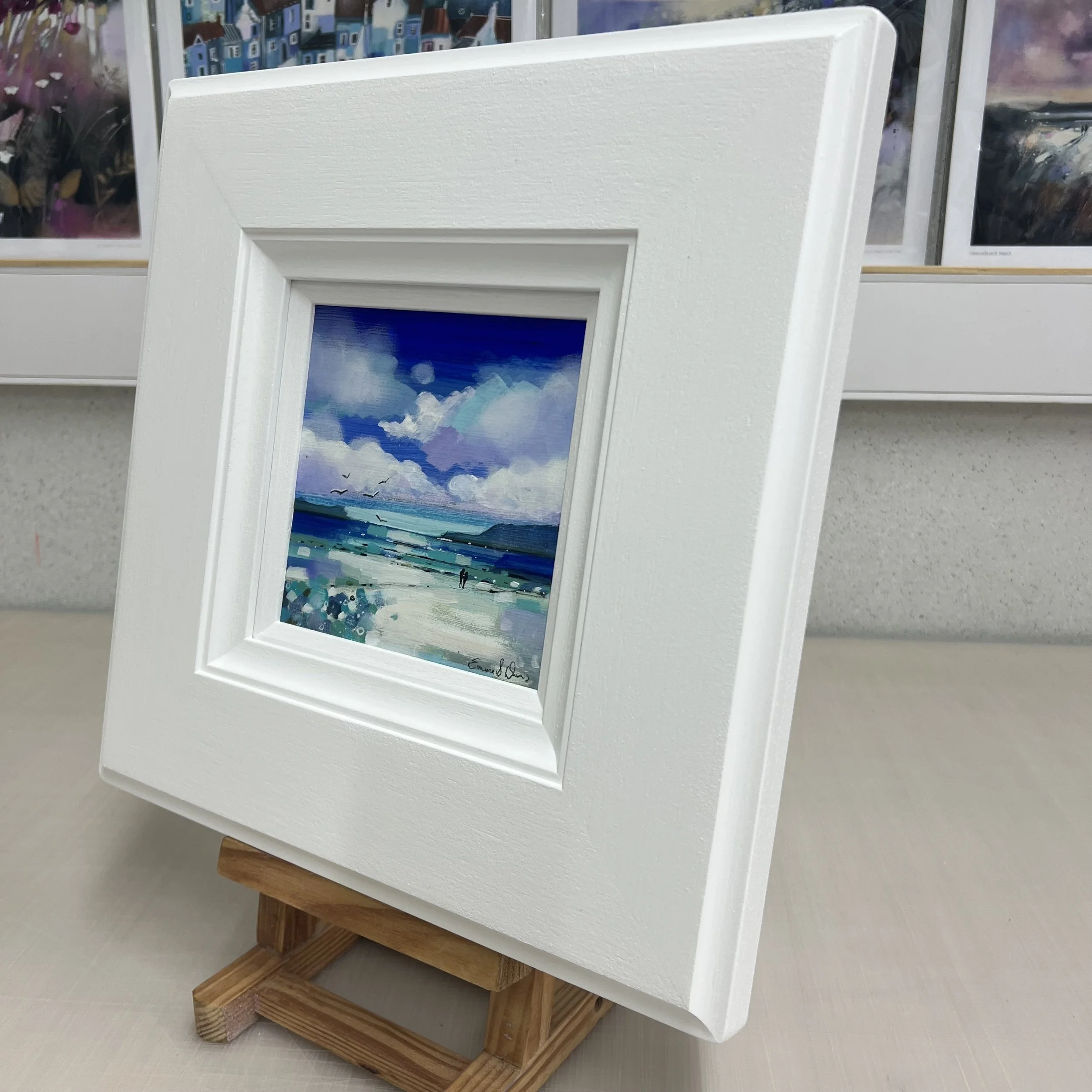 Calgary Bay Mull original Scottish coastal landscape painting by Emma S Davis. Side view.