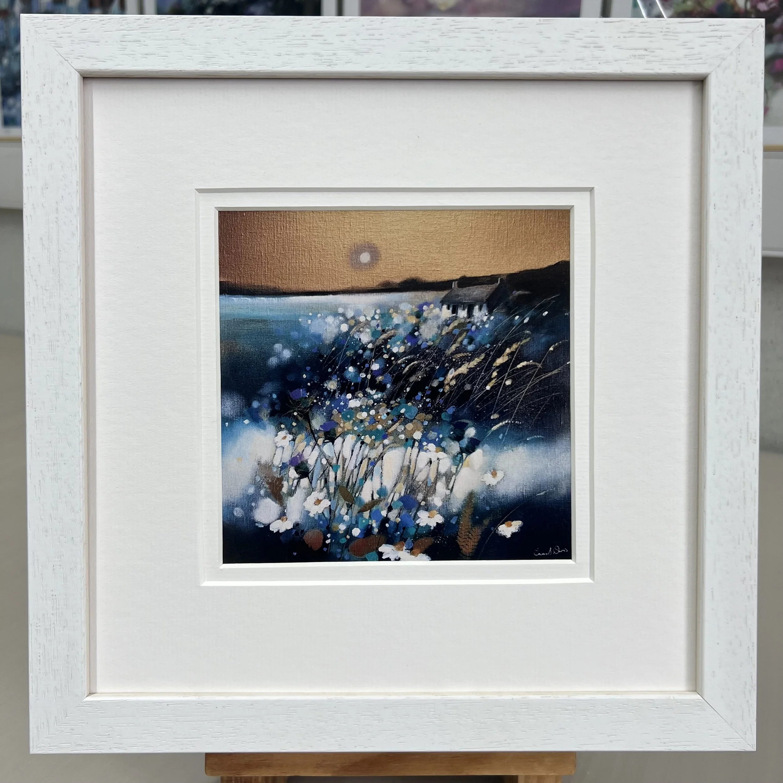 Framed Art Card The Highlands, Sutherland by Scottish Landscape Artist Emma S Davis. White Frame Double Mount