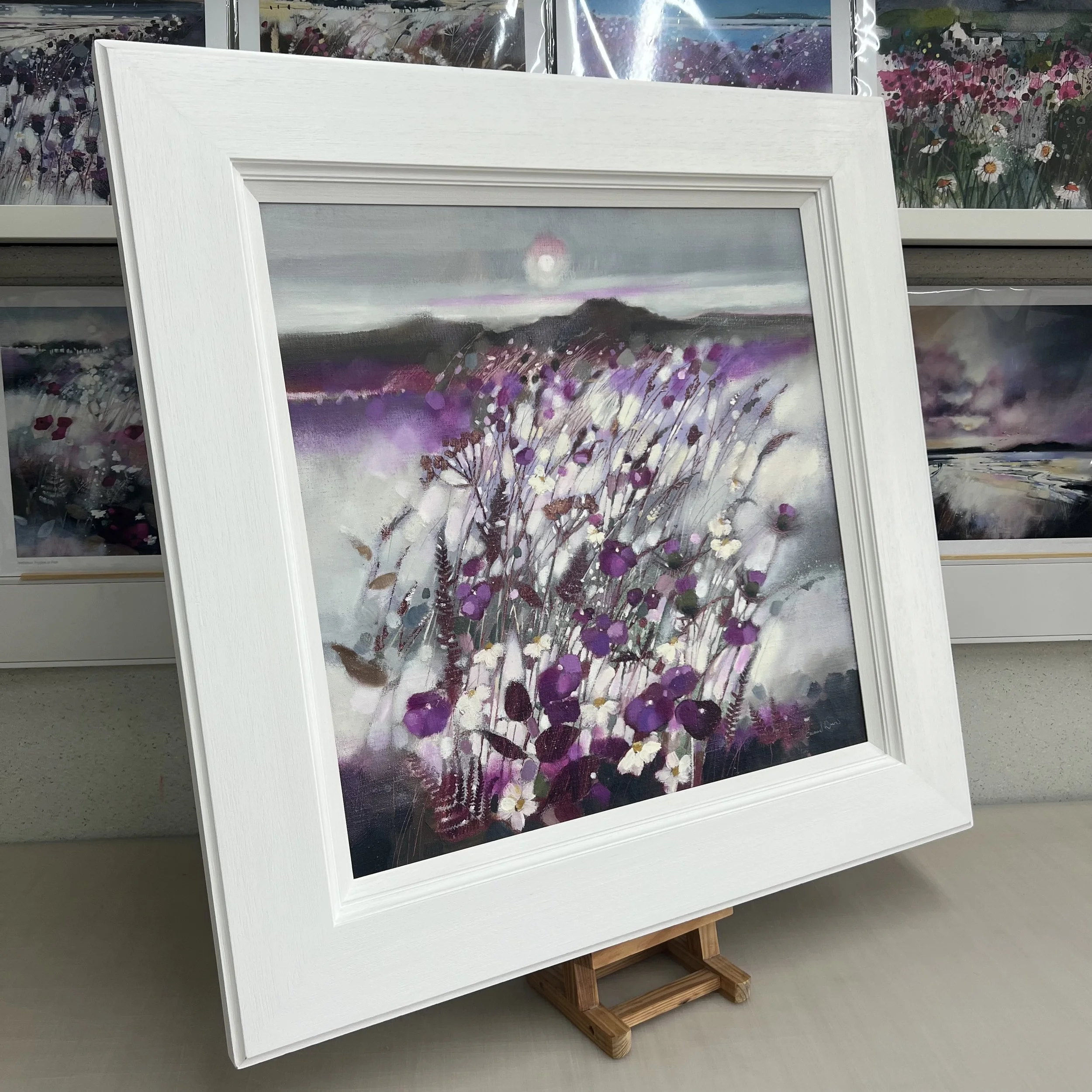 Original oil painting of Ben Lomond overlooking Loch Lomond with Scottish wildflowers in the foreground by Scottish artist Emma S Davis. Side view.