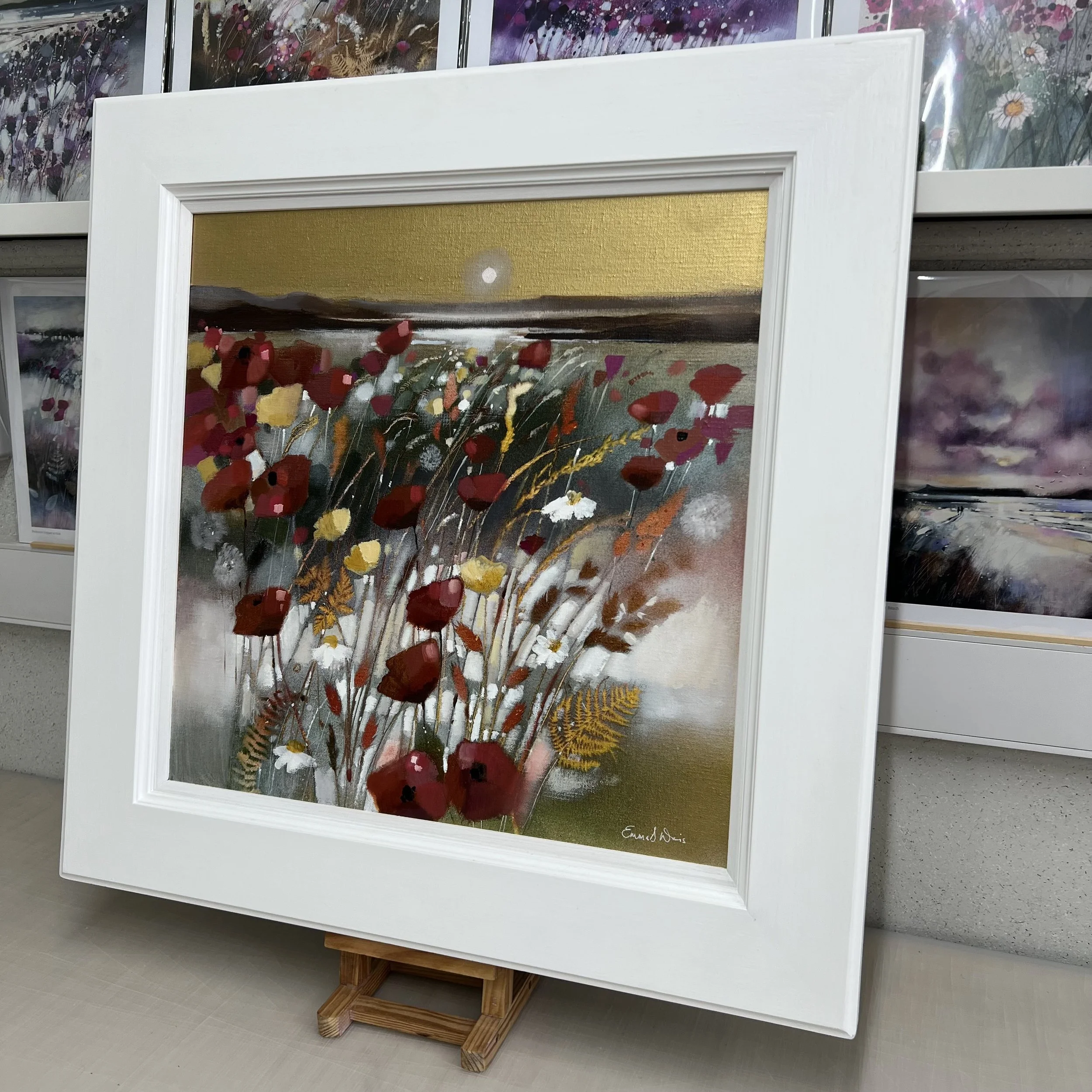 Framed original poppy landscape painting On Top of the World by Emma S Davis. Alternate view.