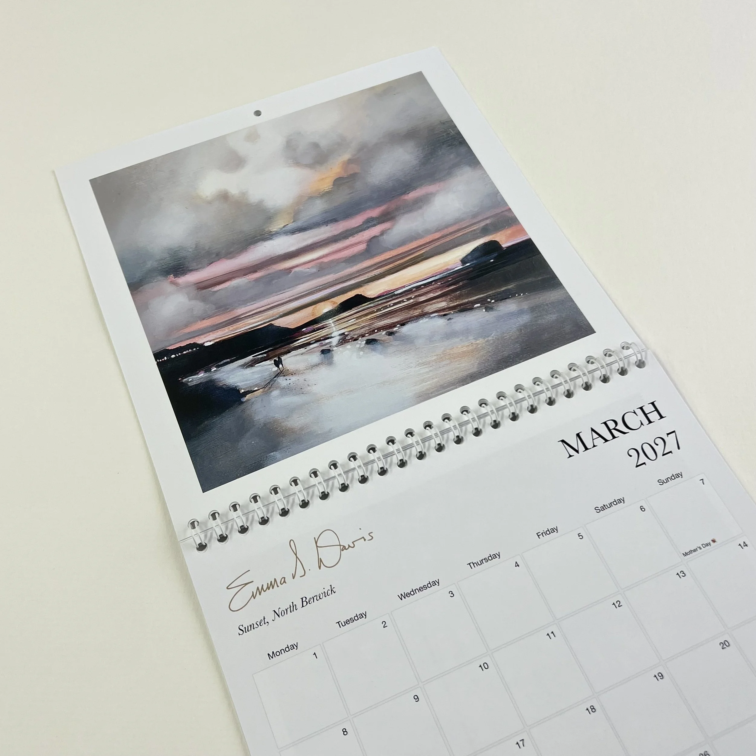 March 2027 page of Emma S Davis's Scottish Landscapes 2027 wall calendar featuring North Berwick