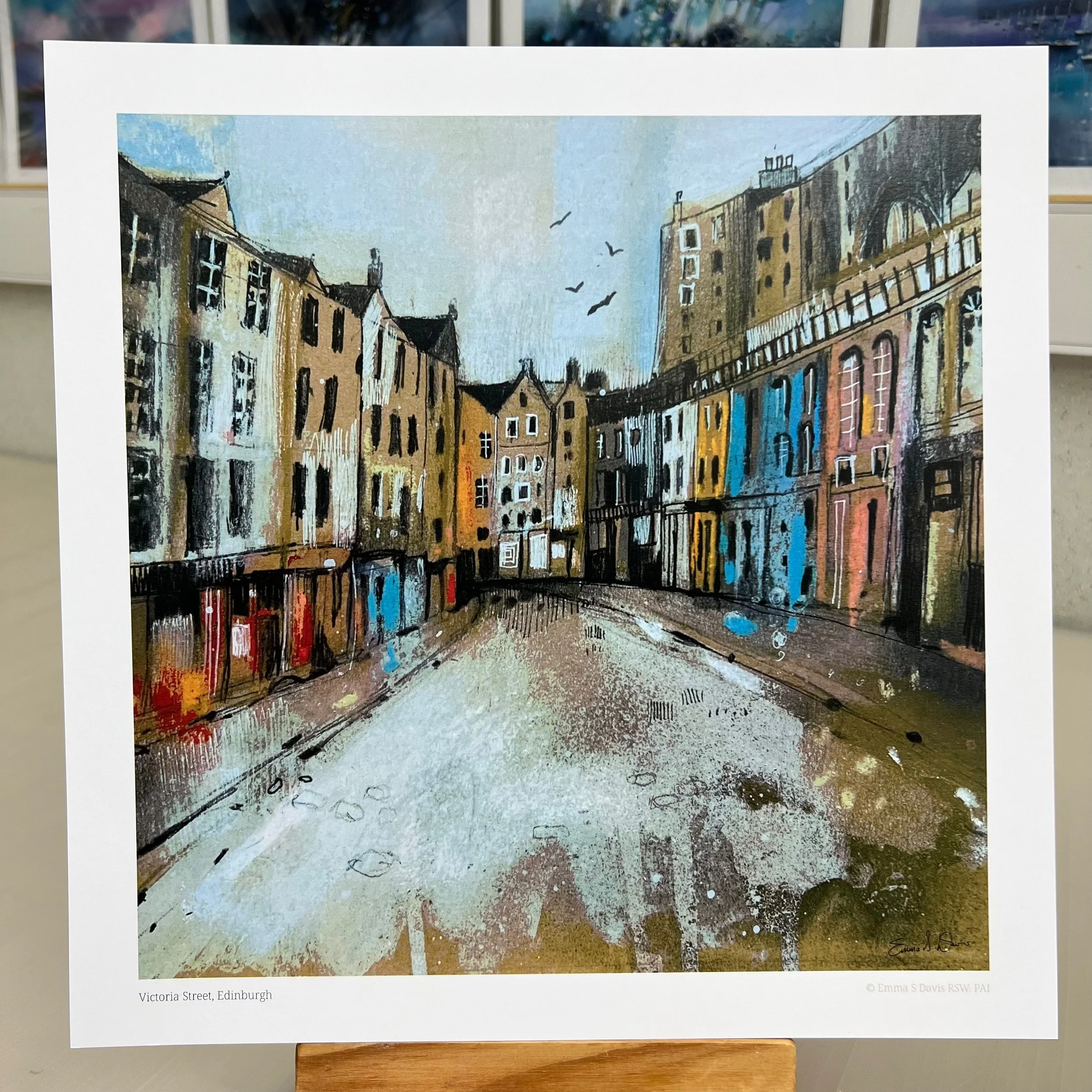 Victoria Street, Edinburgh - inspiration for Harry Potter's Diagon Alley in Emma S Davis Artist's open edition art print.