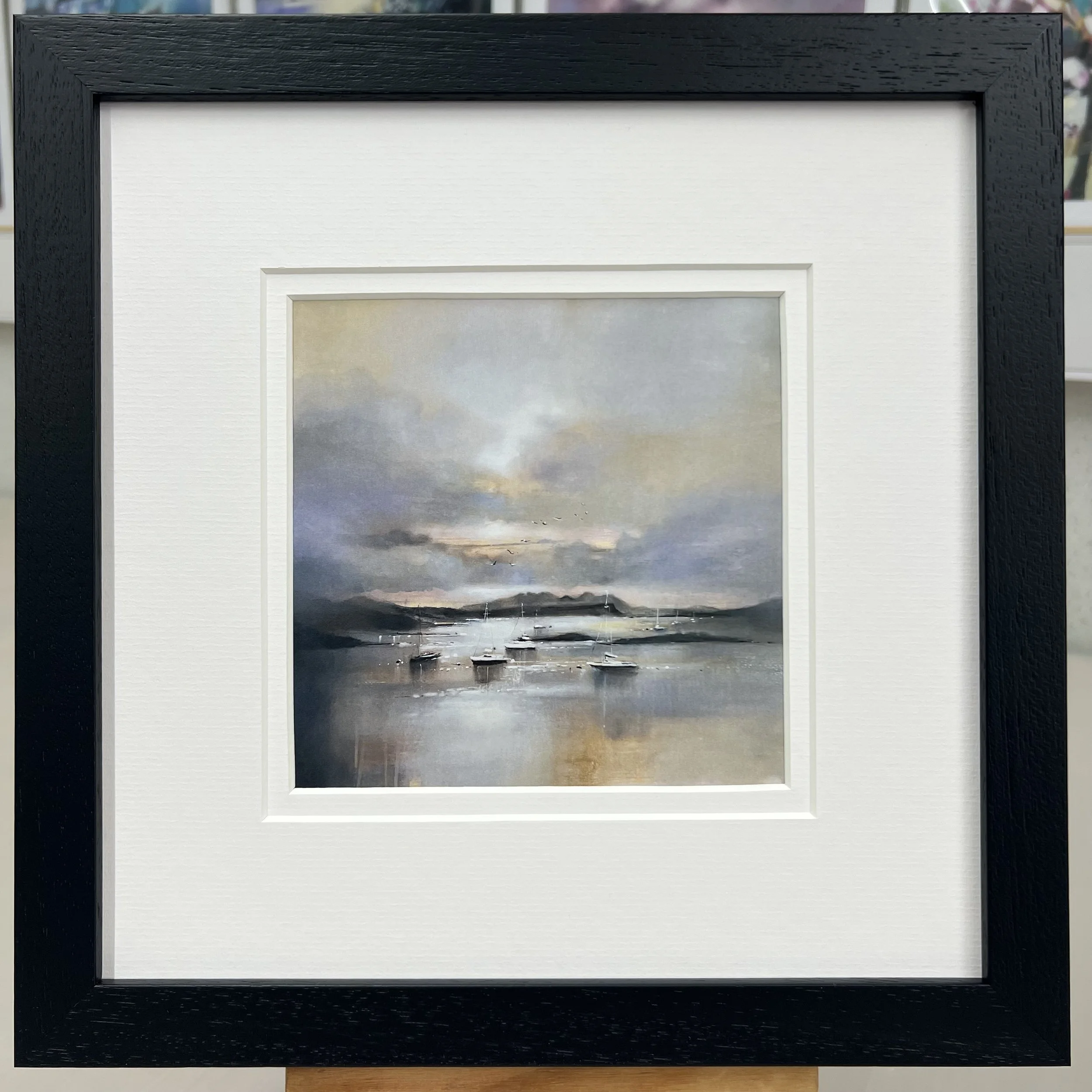 Framed Art Card Glenuig, Arisaig, Highlands by Scottish Landscape Artist Emma S Davis. Black Frame Double Mount