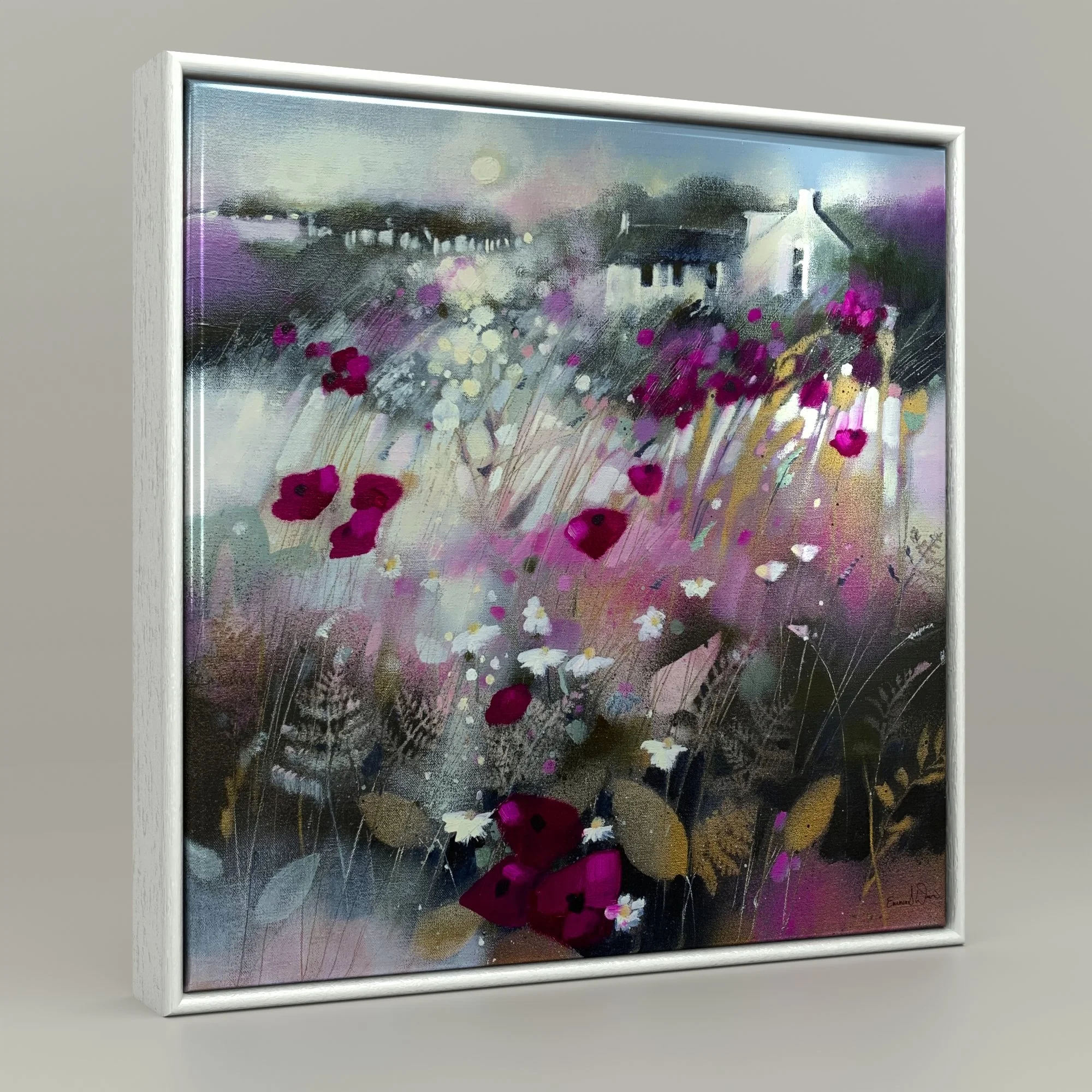 Emma S Davis Artist's Framed Ceramic Tile print 'Perthshire Poppies in Pink' Scottish landscape