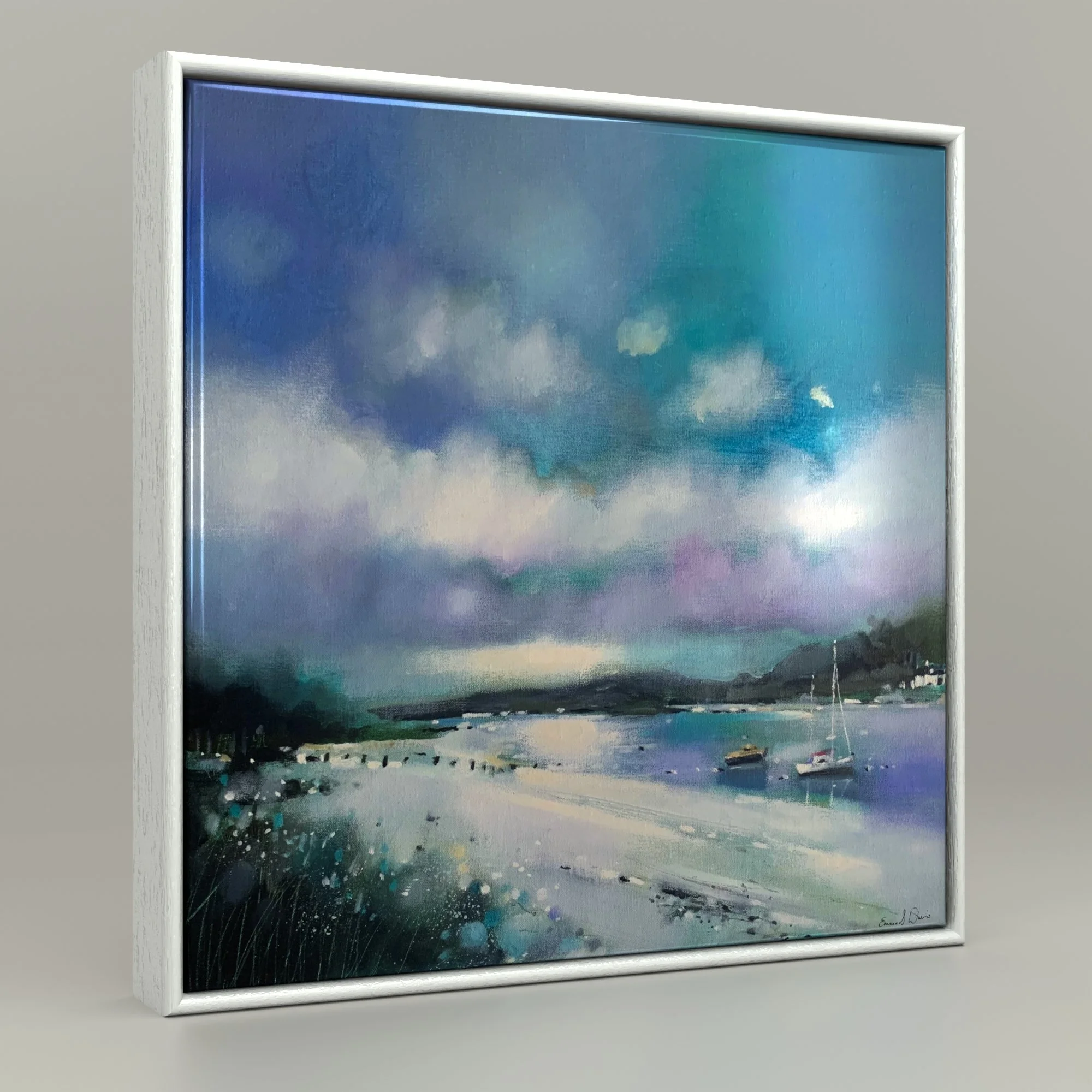 Framed ceramic tile of Silver Sands of Morar by Emma S Davis Artist. Capturing the picturesque beauty of the Scottish landscape.