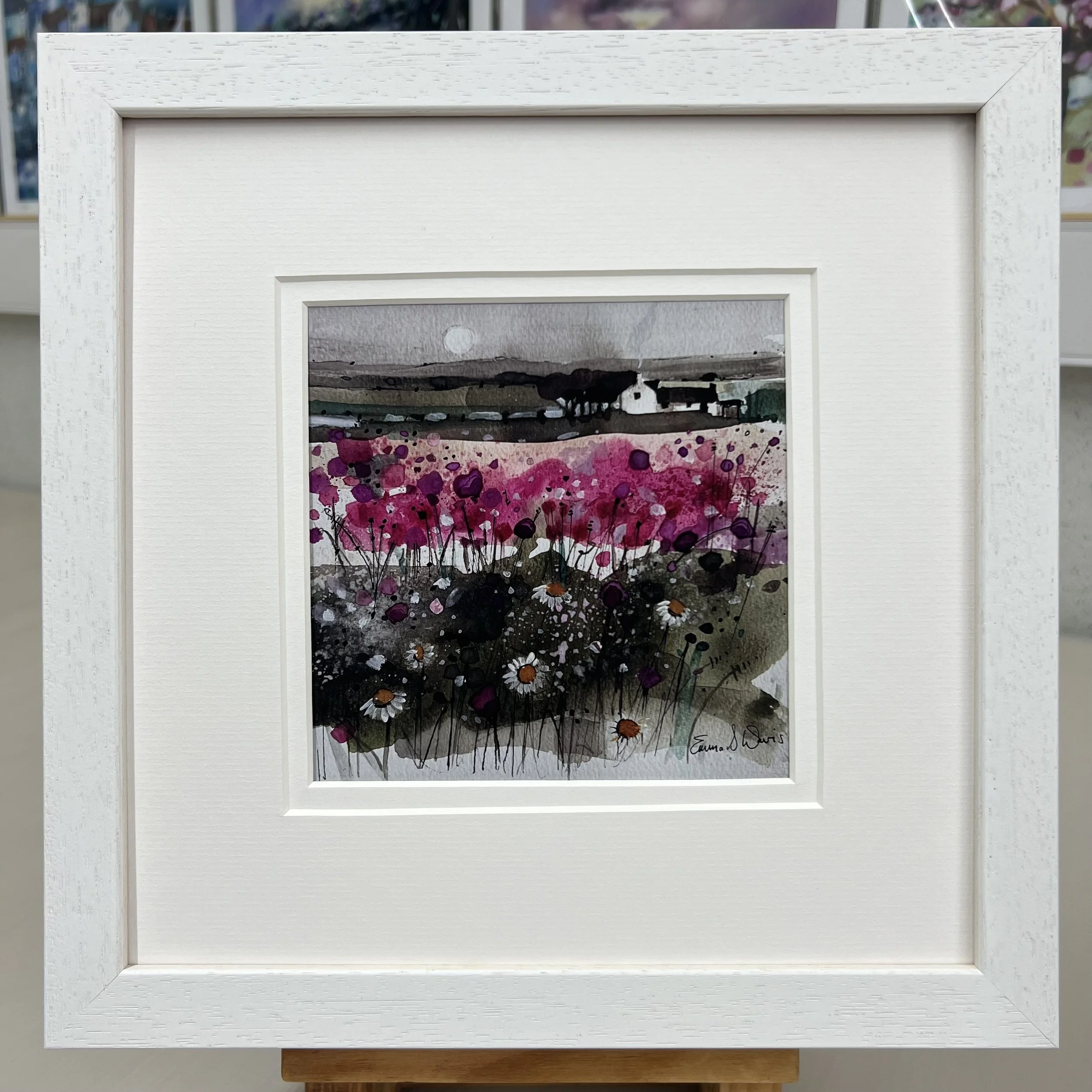 Framed Art Card 'Home Is Where the Heart Is' by Scottish Landscape Artist Emma S Davis. White Frame Double Mount