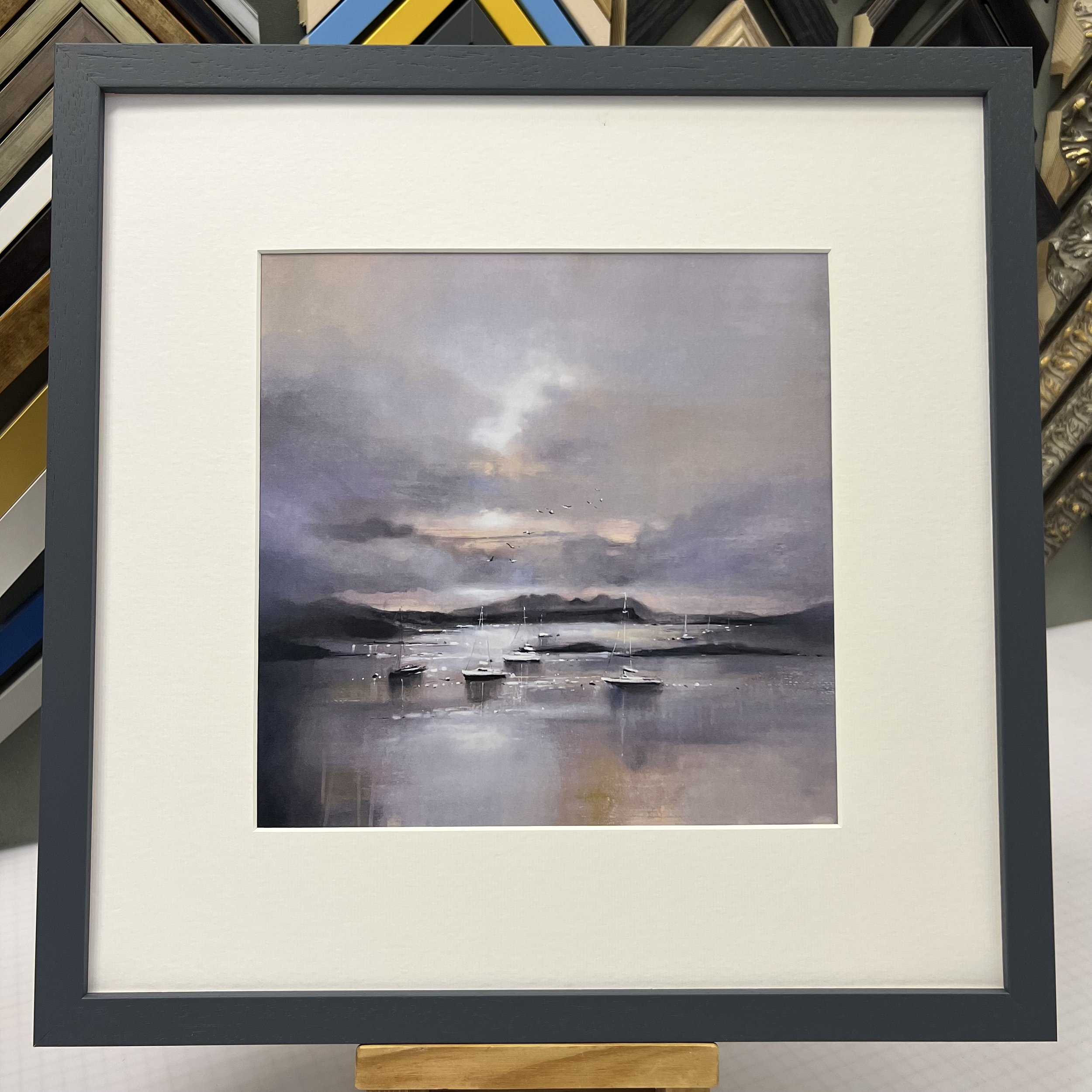 Framed in dark grey 'Glenuig' open edition print by Emma S Davis Scottish Landscape Artist