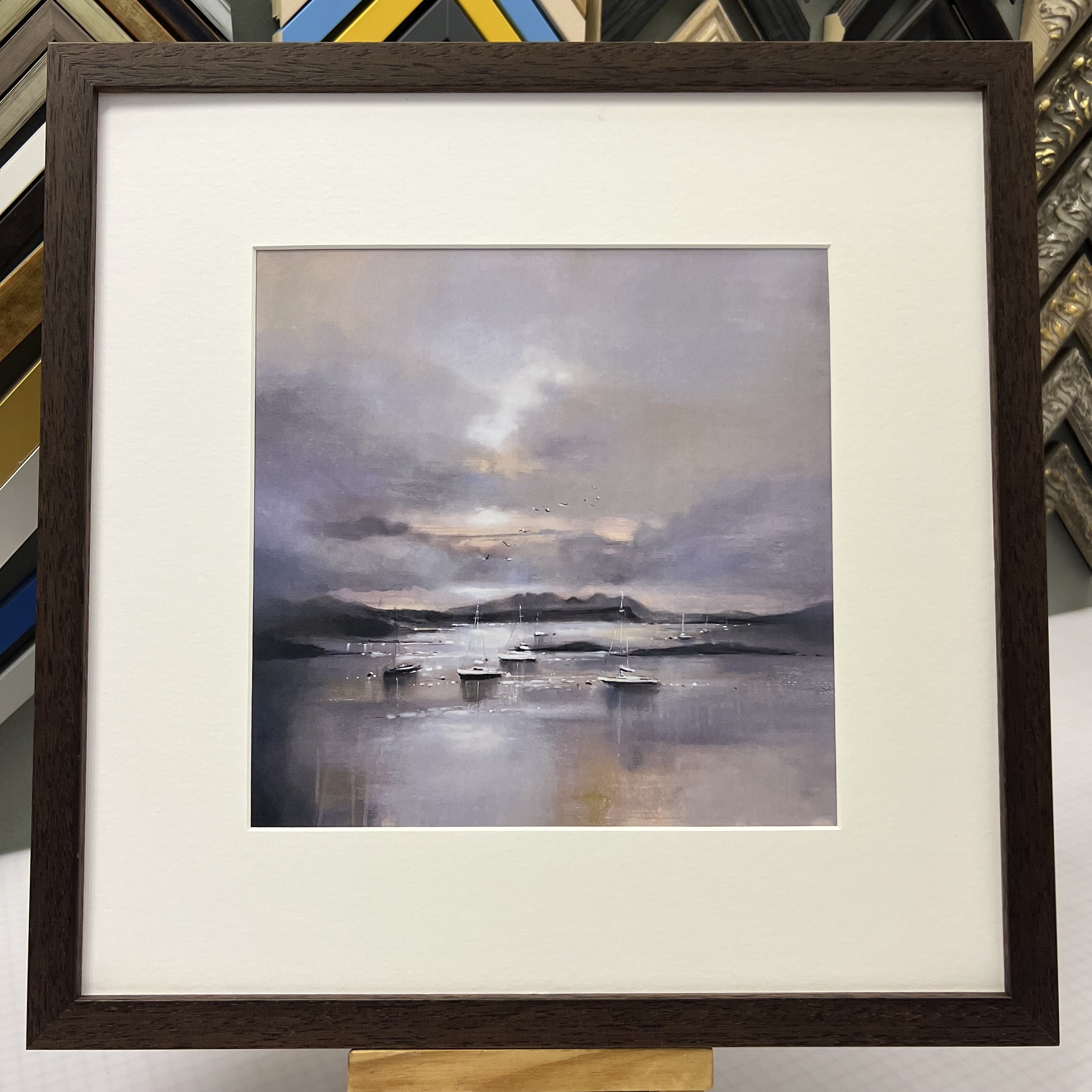 Framed in brown 'Glenuig' open edition print by Emma S Davis Scottish Landscape Artist