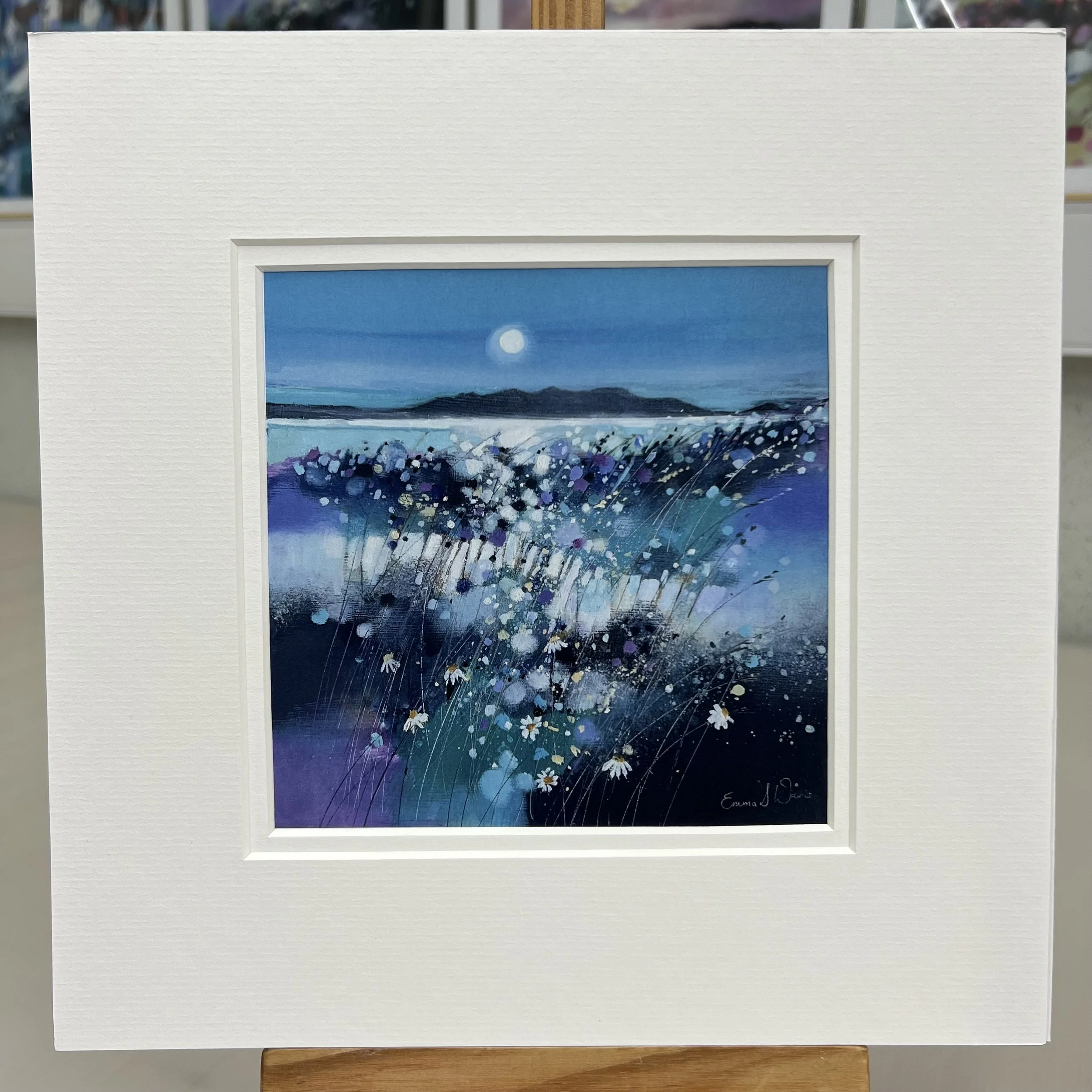 Greetings Card Isle of Arran Moonlit View by Scottish Landscape Artist Emma S Davis. Mounted option.