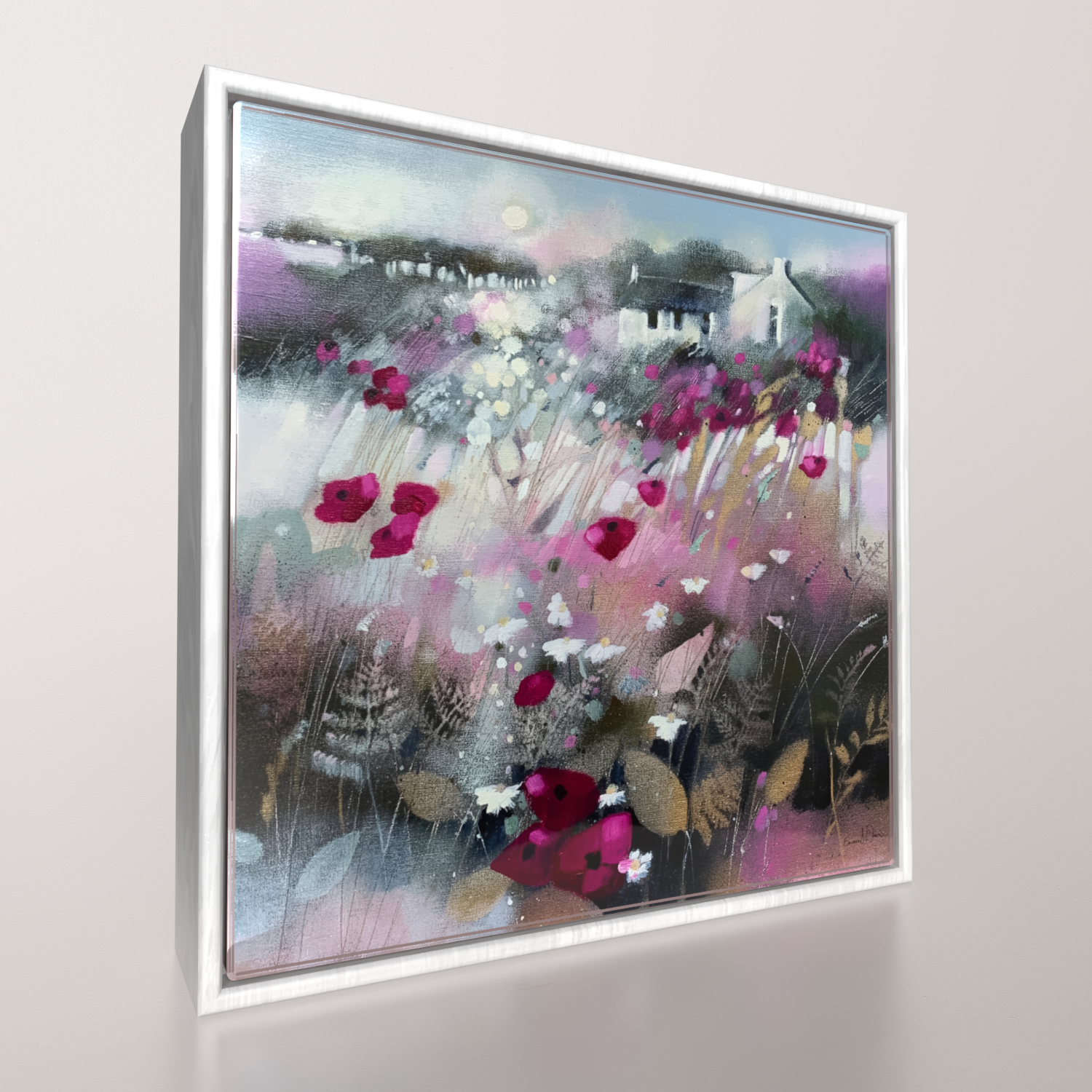 Emma S Davis Artist's Framed Ceramic Tile print 'Perthshire Poppies in Pink' Scottish landscape