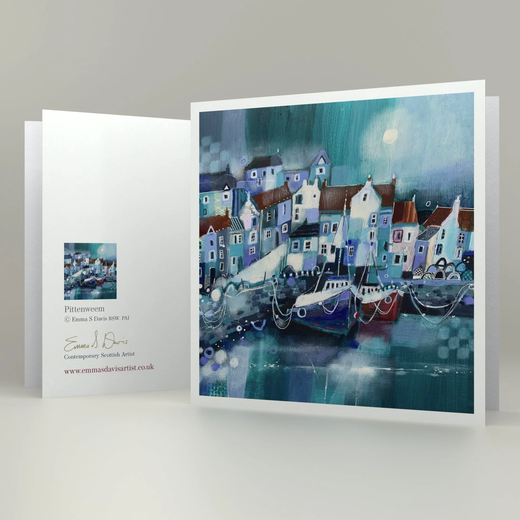 Pittenweem harbour comes to life in Emma S Davis Artist's art greetings card