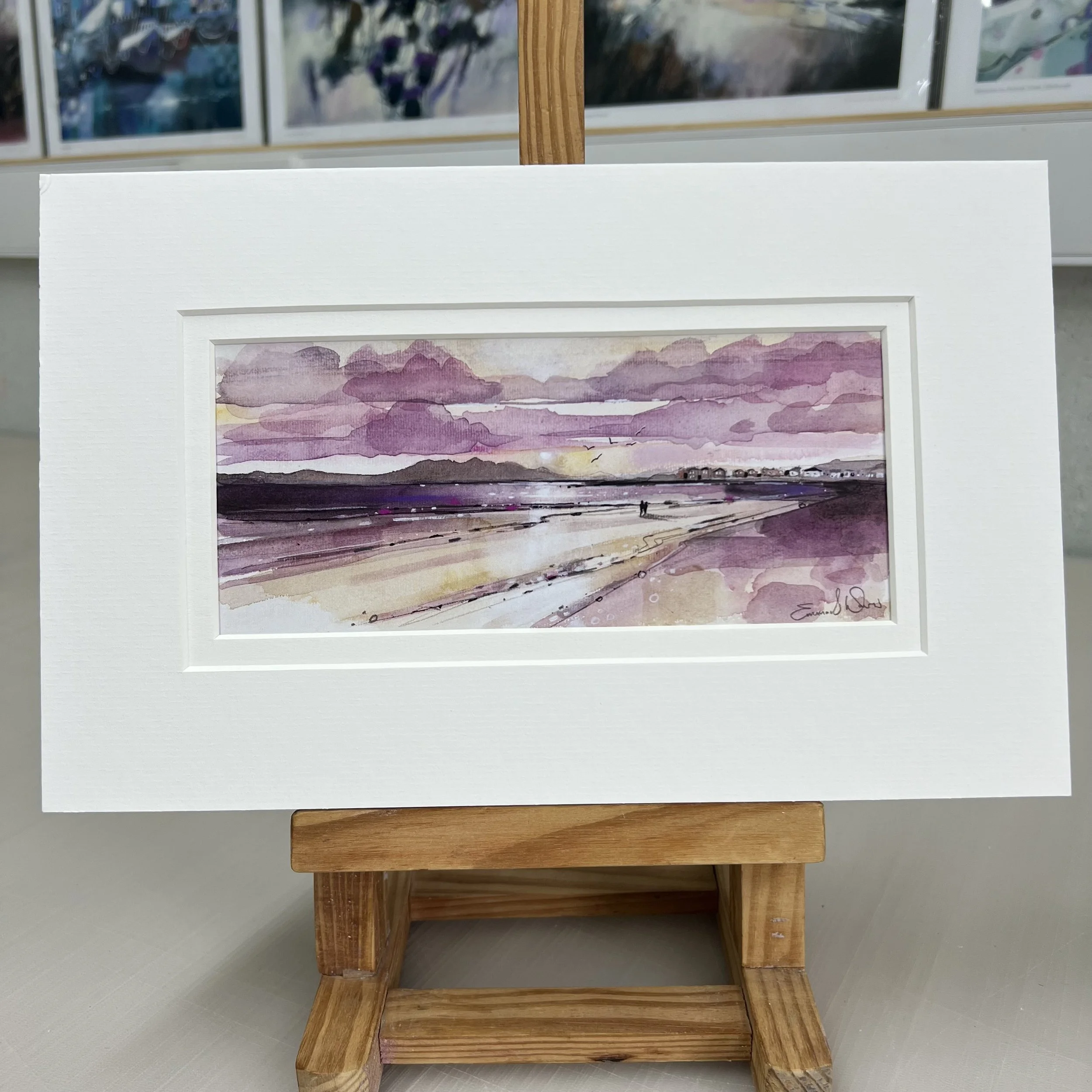 Greetings Card Arran View Troon Ayrshire by Scottish Landscape Artist Emma S Davis. Mounted option.