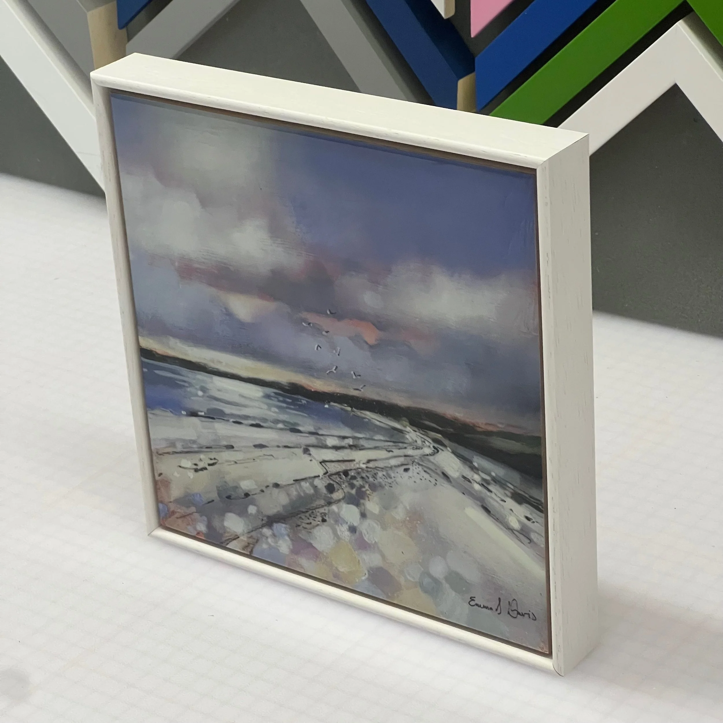 Emma S Davis Artist's framed ceramic tile art print of 'Blackwaterfoot, Arran'. Capturing the essence of this west coast village's beauty.