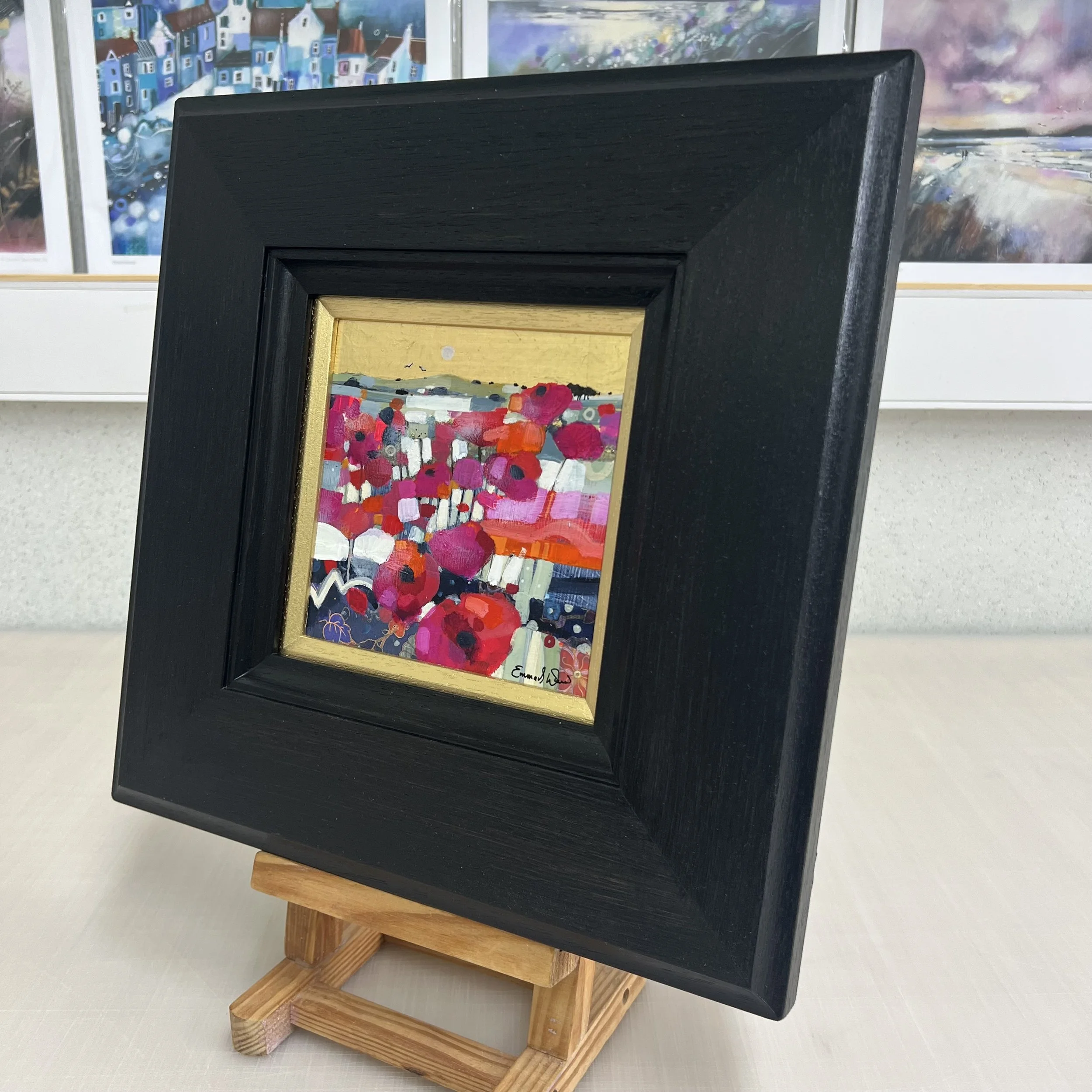 Framed original poppy field painting To the Moon Together by Emma S Davis. Alternate view.