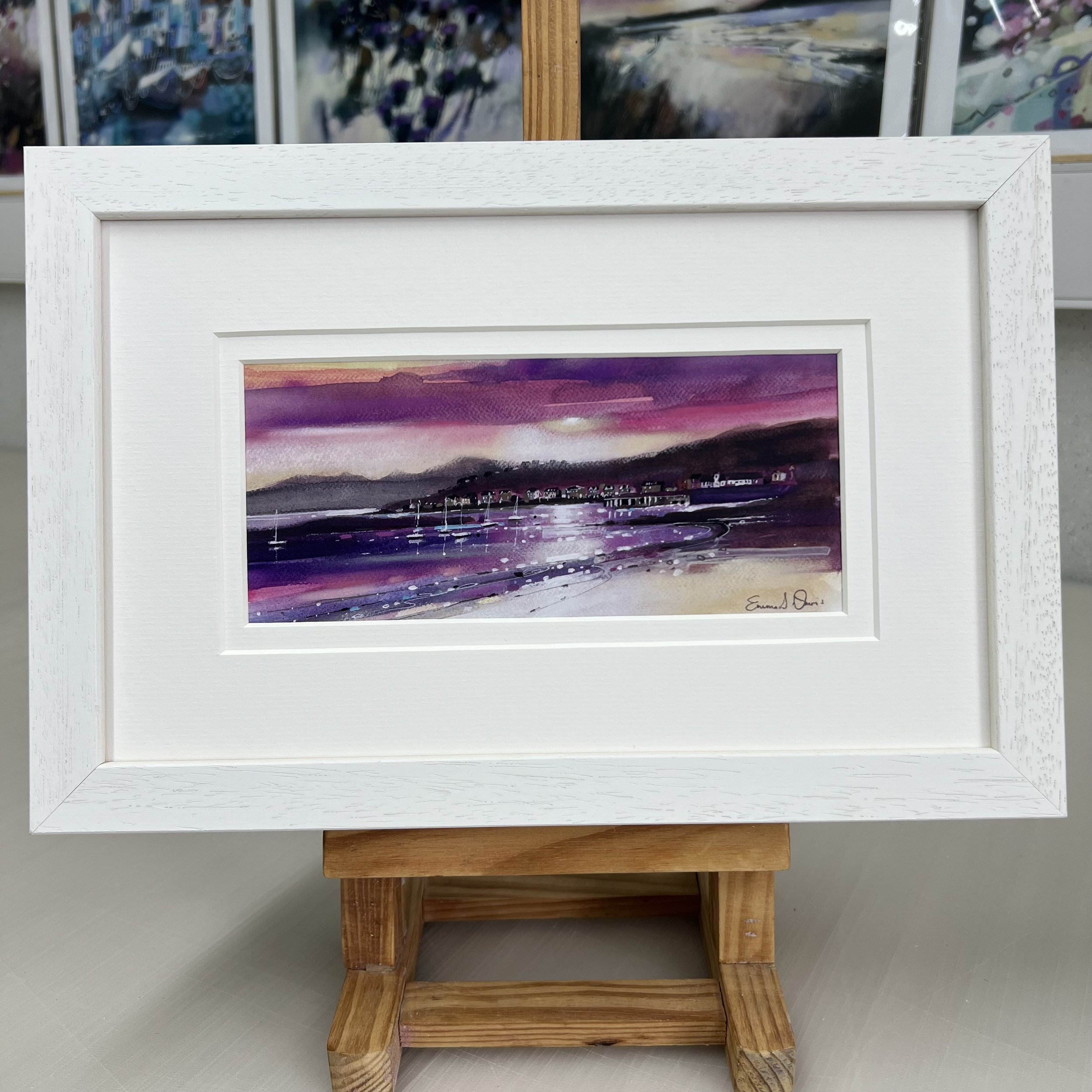 Framed Art Card Millport, Isle of Cumbrae by Scottish Landscape Artist Emma S Davis. White Frame Double Mount