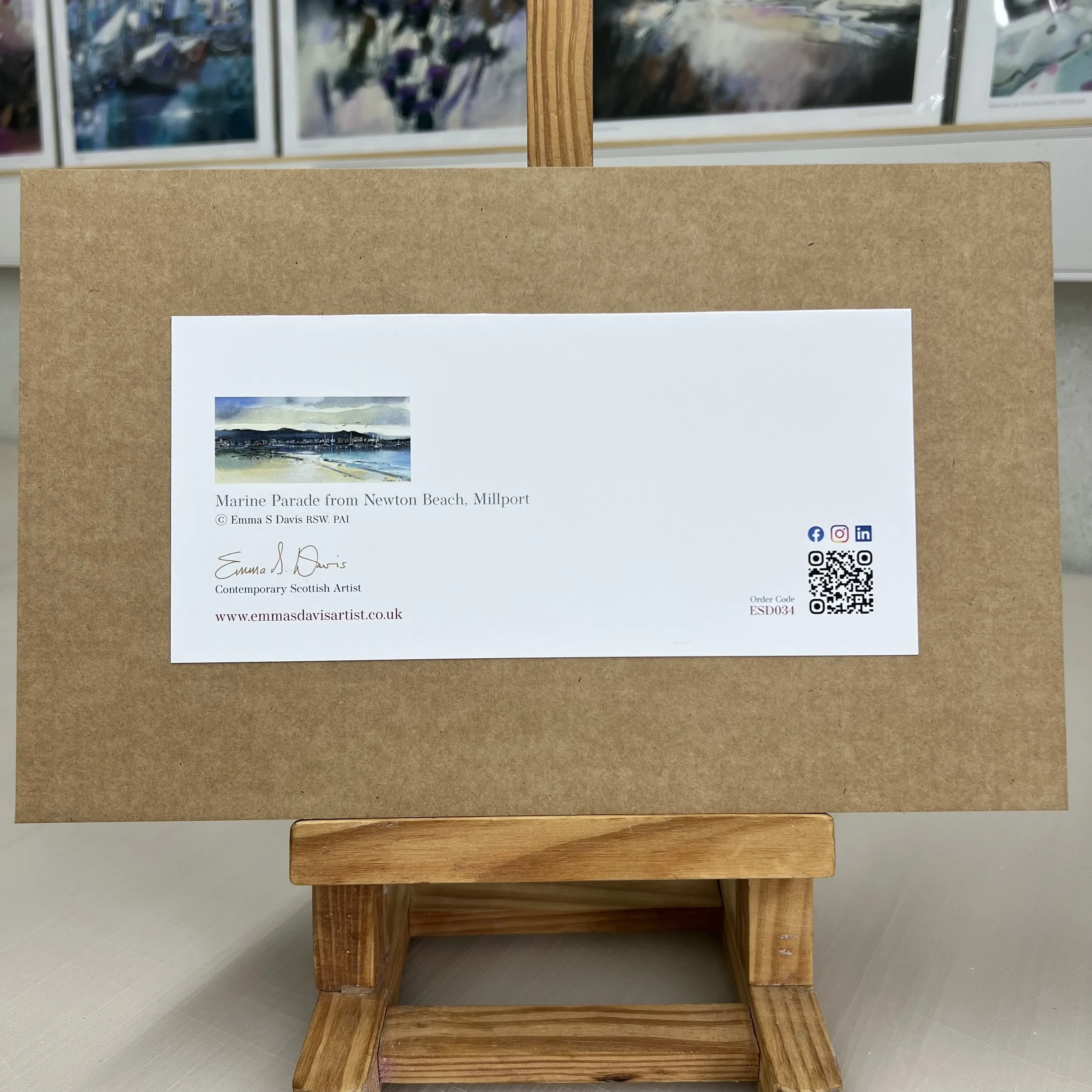 Greetings Card Millport Isle of Cumbrae by Scottish Landscape Artist Emma S Davis. Mounted option rear view.
