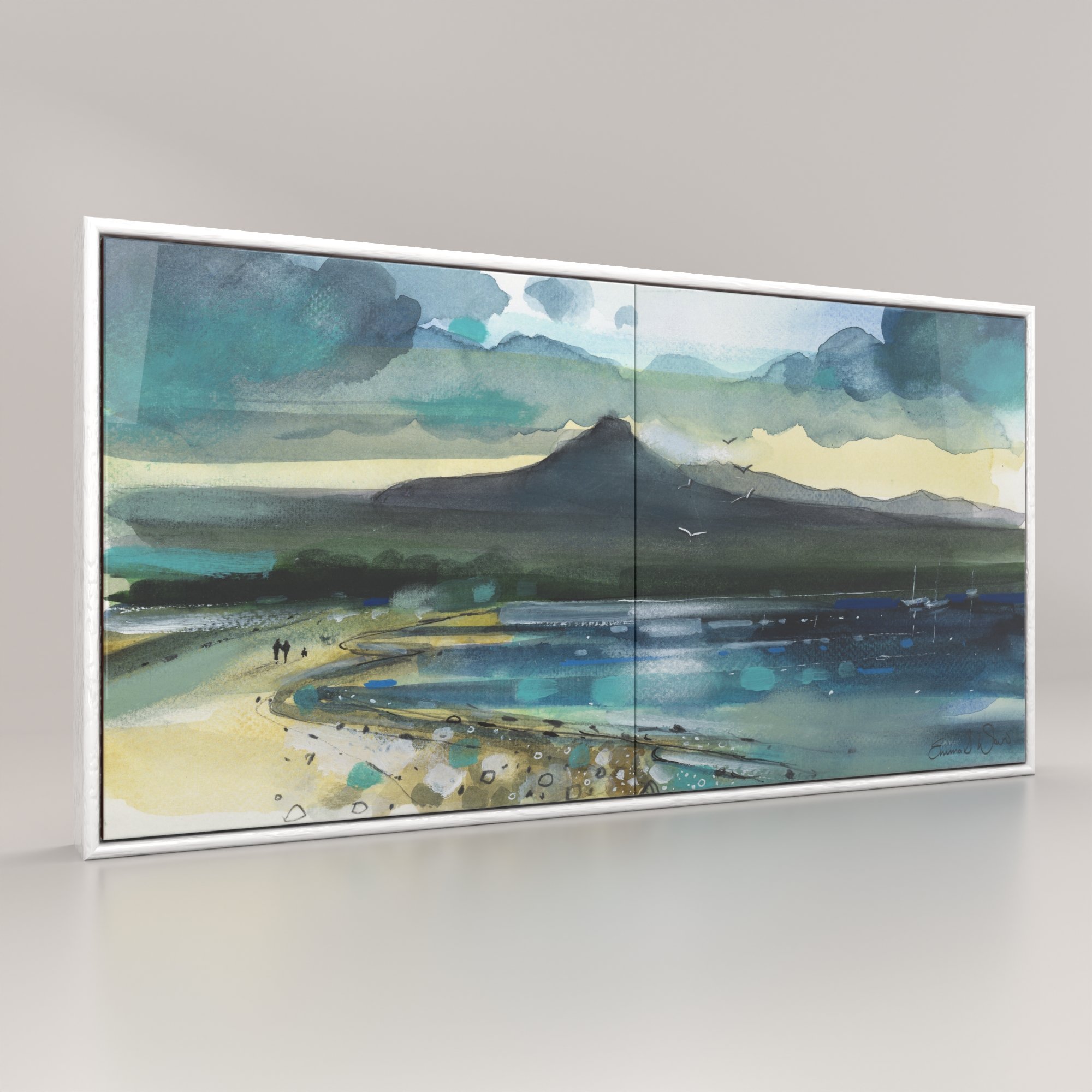 Art Print of Arran Ceramic Tile of Summer Days, Brodick by Scottish Landscape Artist Emma S Davis. Rendered image.