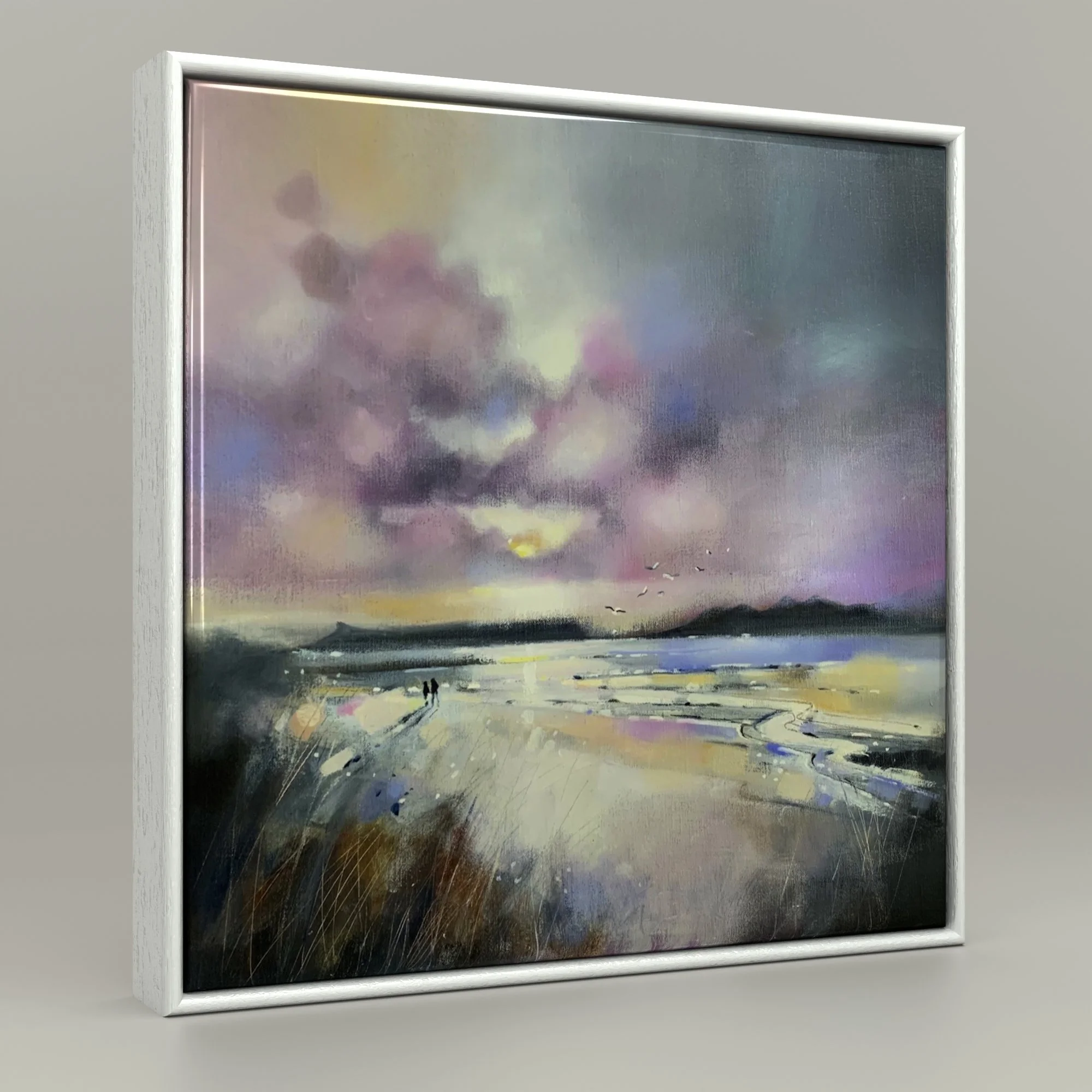 Framed ceramic tile of Camusdarach Beach by Emma S Davis Artist. Capturing the serene beauty of Scottish landscapes.