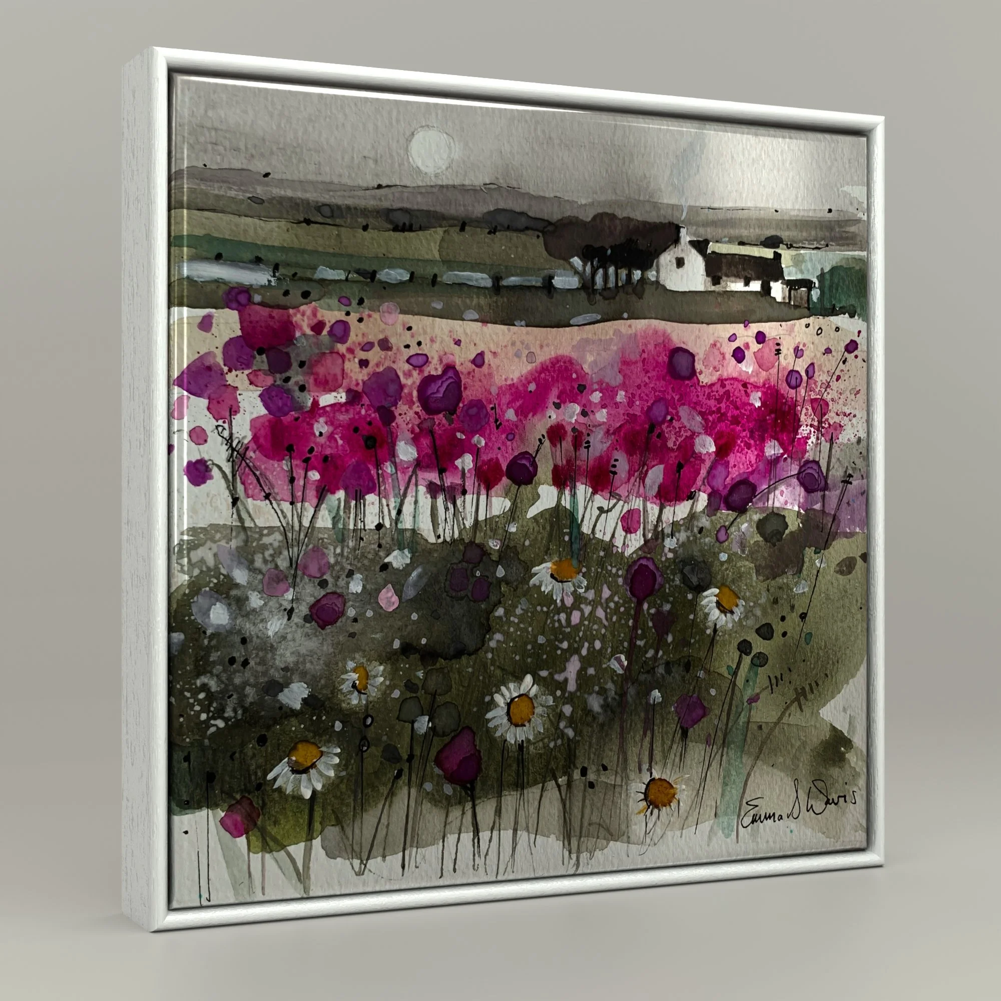 Framed ceramic tile art print of Home Is Where The Heart Is by Emma S Davis Artist. Capturing the serene beauty of Scottish landscapes.