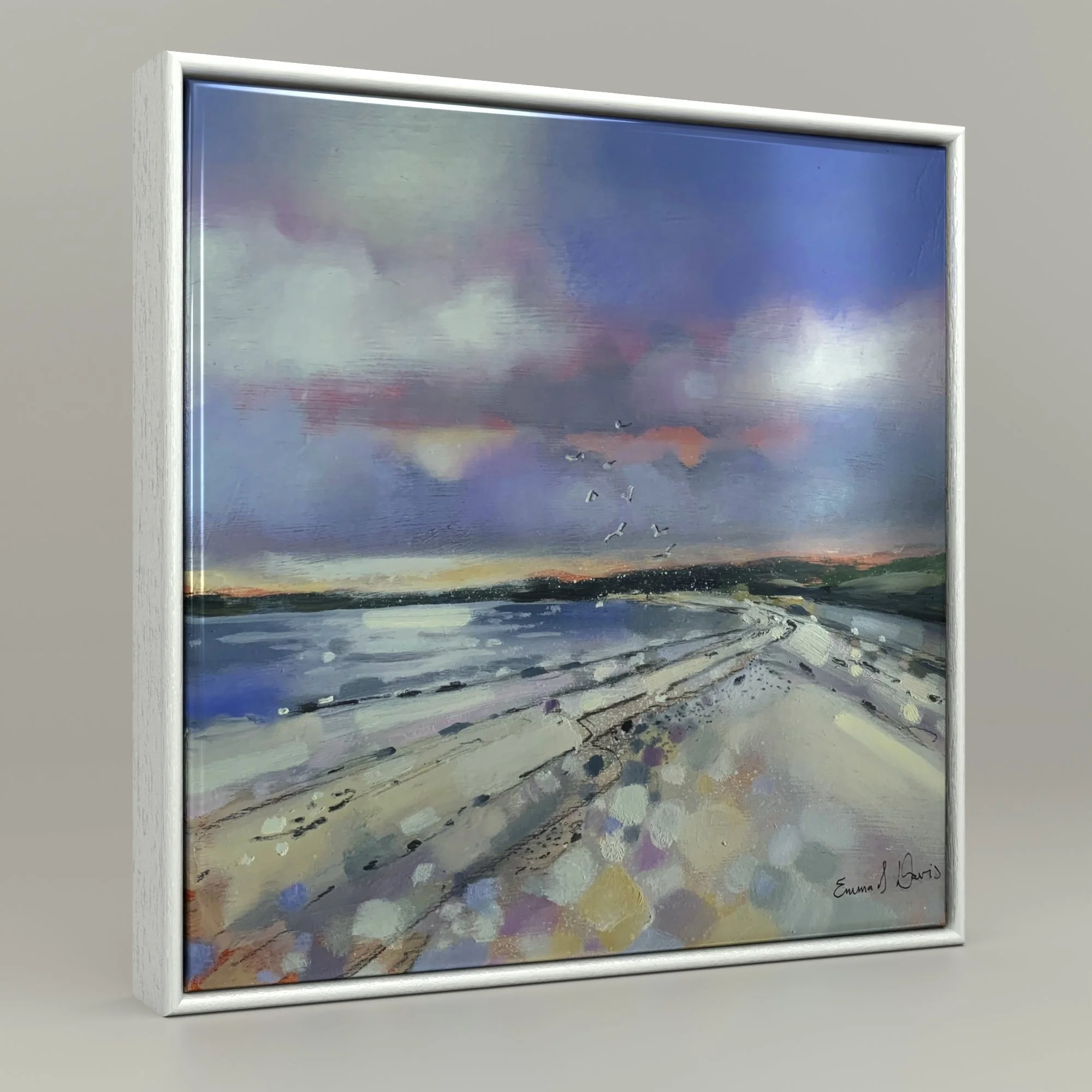 Framed ceramic tile print by Emma S Davis Artist, showcasing 'Blackwaterfoot, Arran'. Experience the serene beauty of this west coast village in every detail!