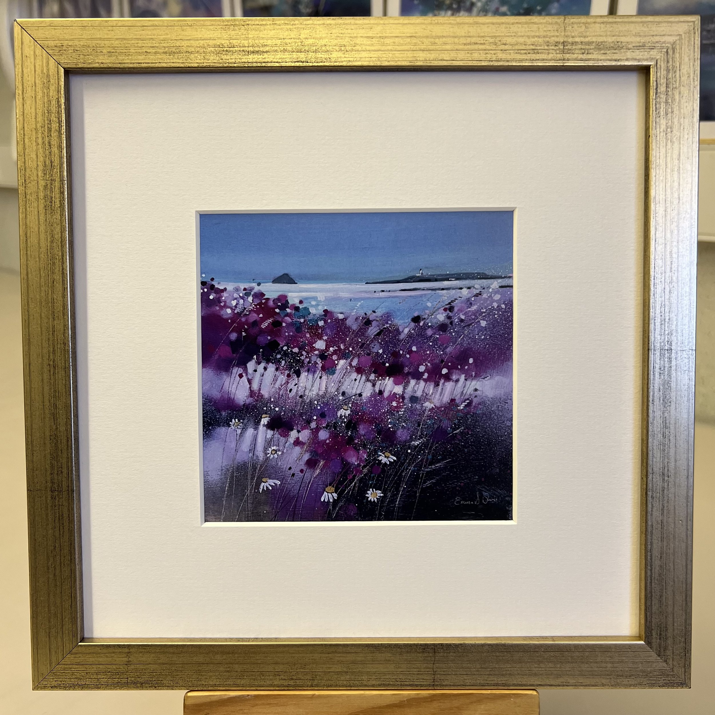 'Wildflowers, Kildonan, Arran' framed art card by Emma S Davis Scottish landscape artist framed in gold